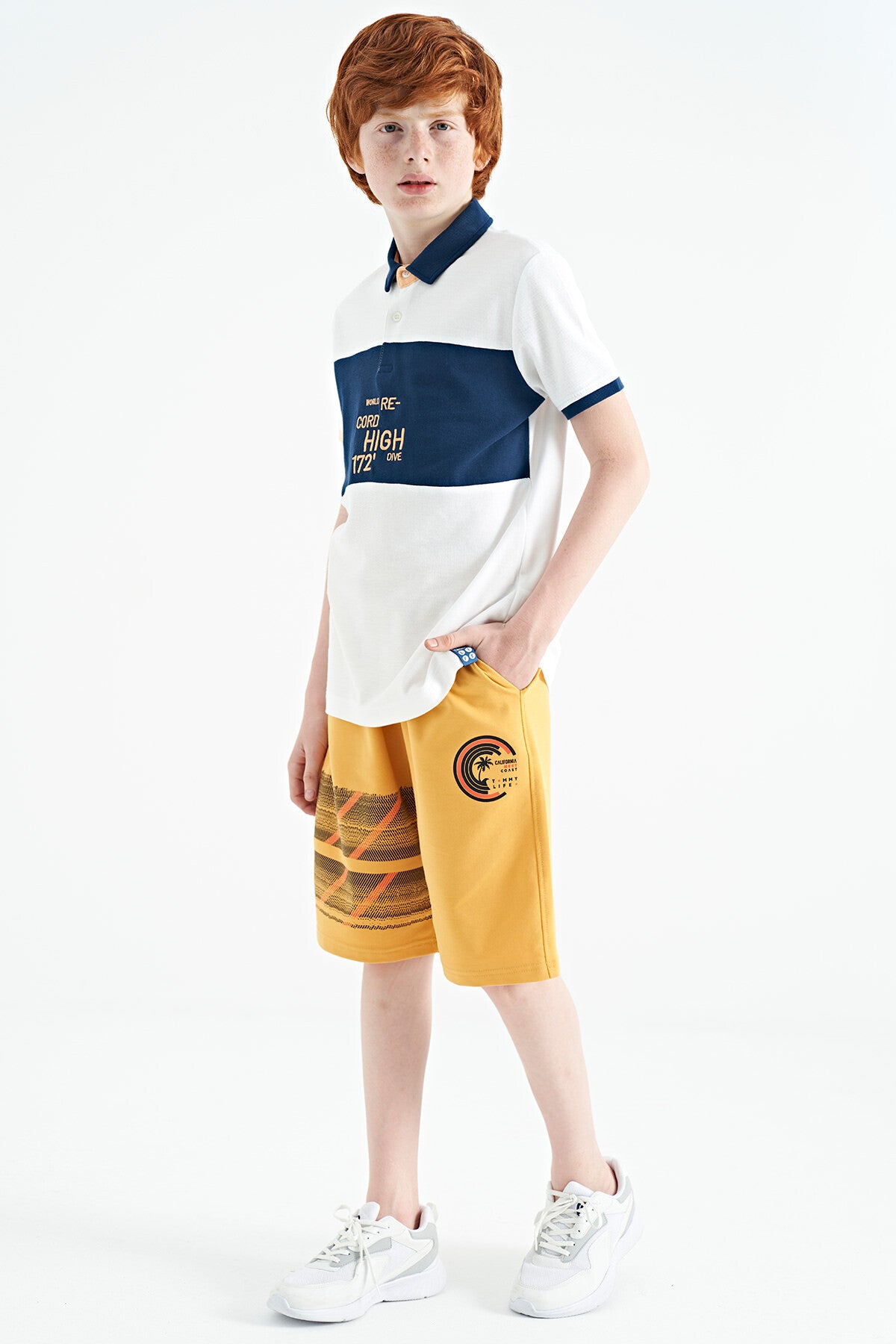 Mustard Print Detailed Laced Standard Fit Boys' Shorts - 11125