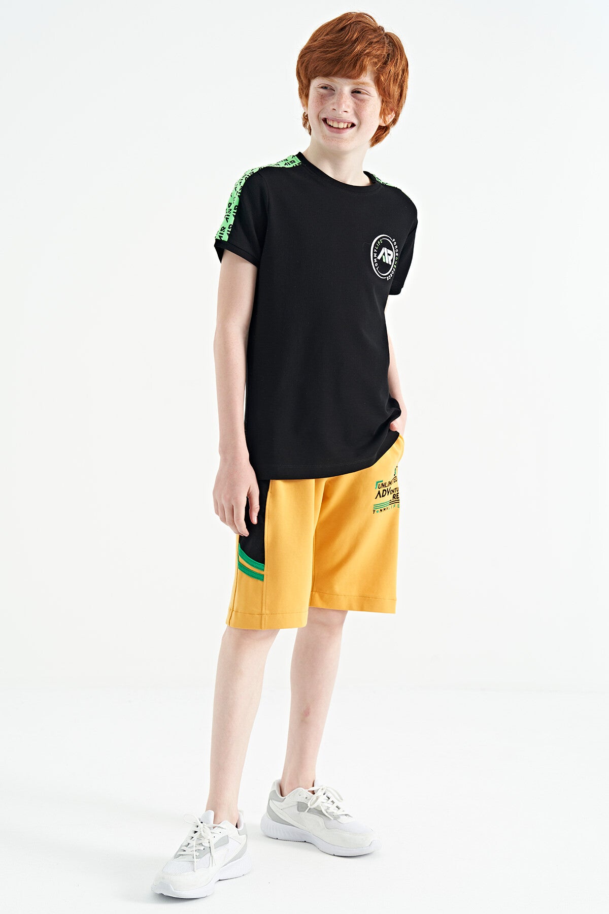 Mustard Embroidered Pattern Laced Standard Fit Boys Shorts - 11124