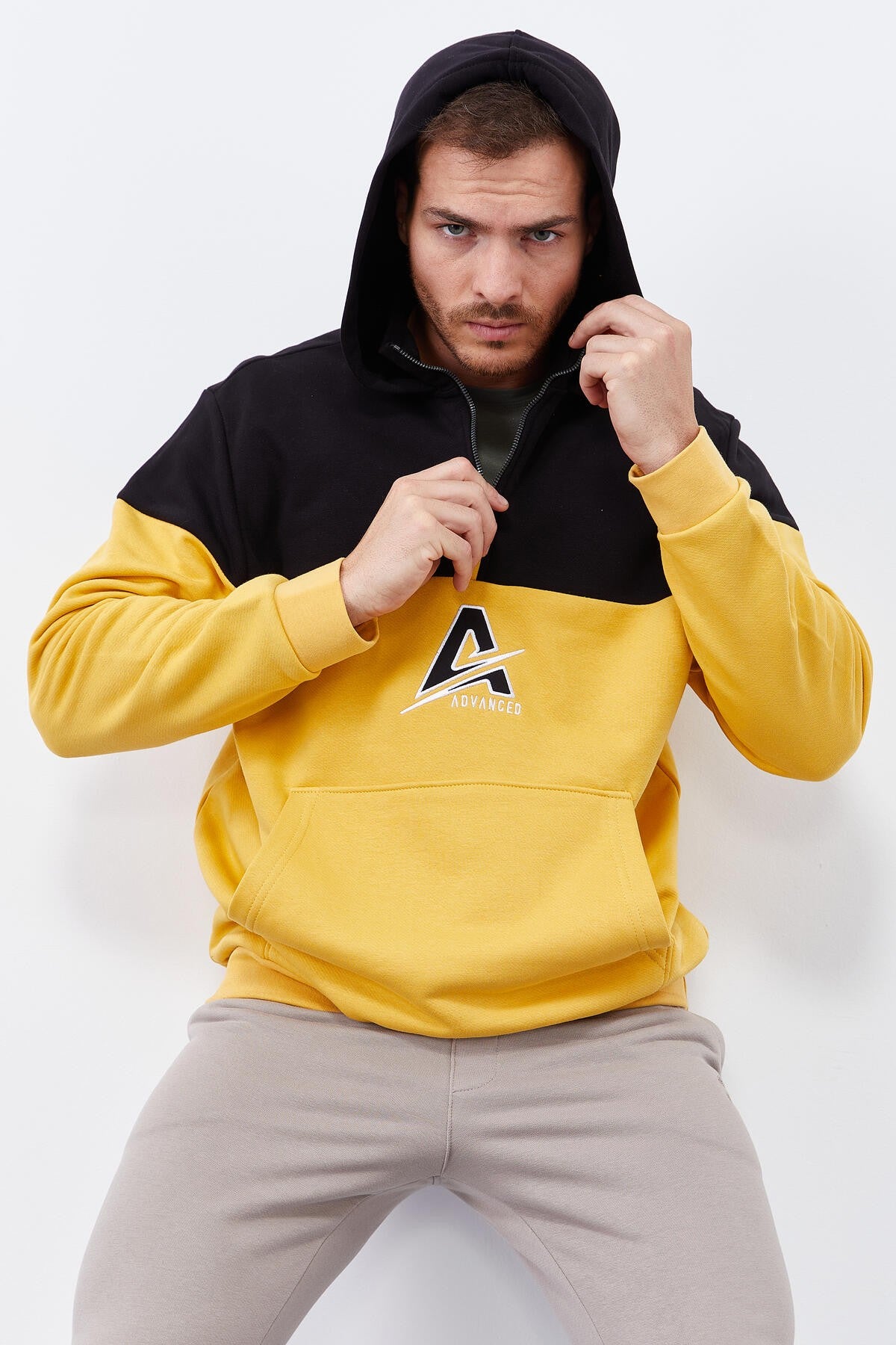Mustard Men's Half-Zip Standard Fit Hooded Sweatshirt - 88033