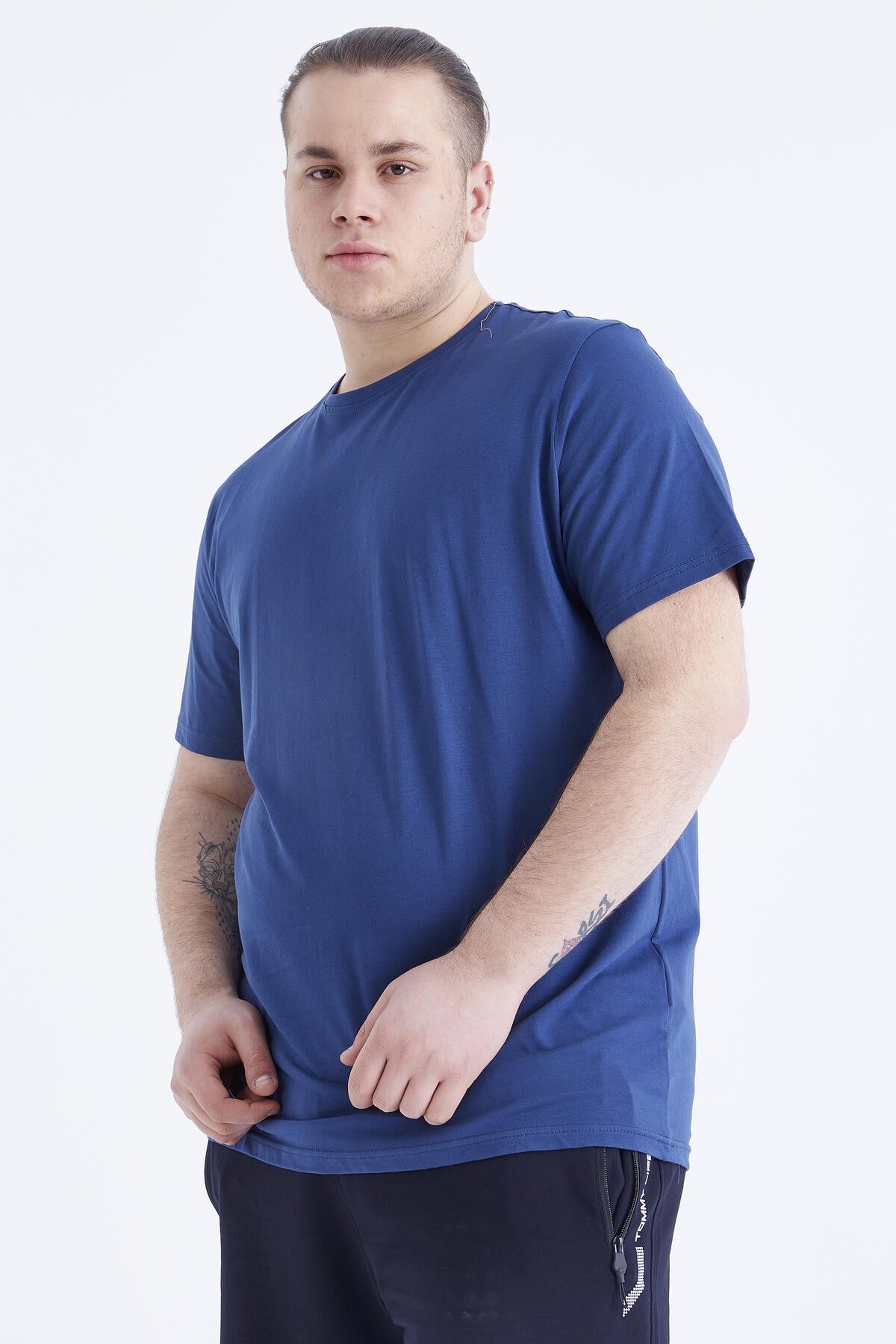 Indigo Basic Short Sleeve O Neck Large Size Men's T-Shirt - 88072