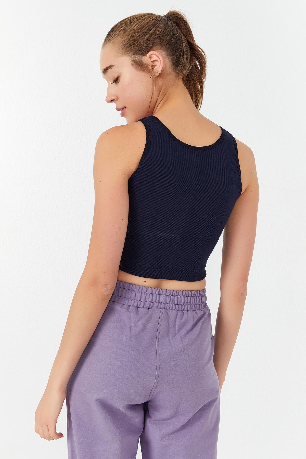 Indigo Basic Zero Sleeve Narrow Fit U Neck Women's Crop Top Singlet - 97160