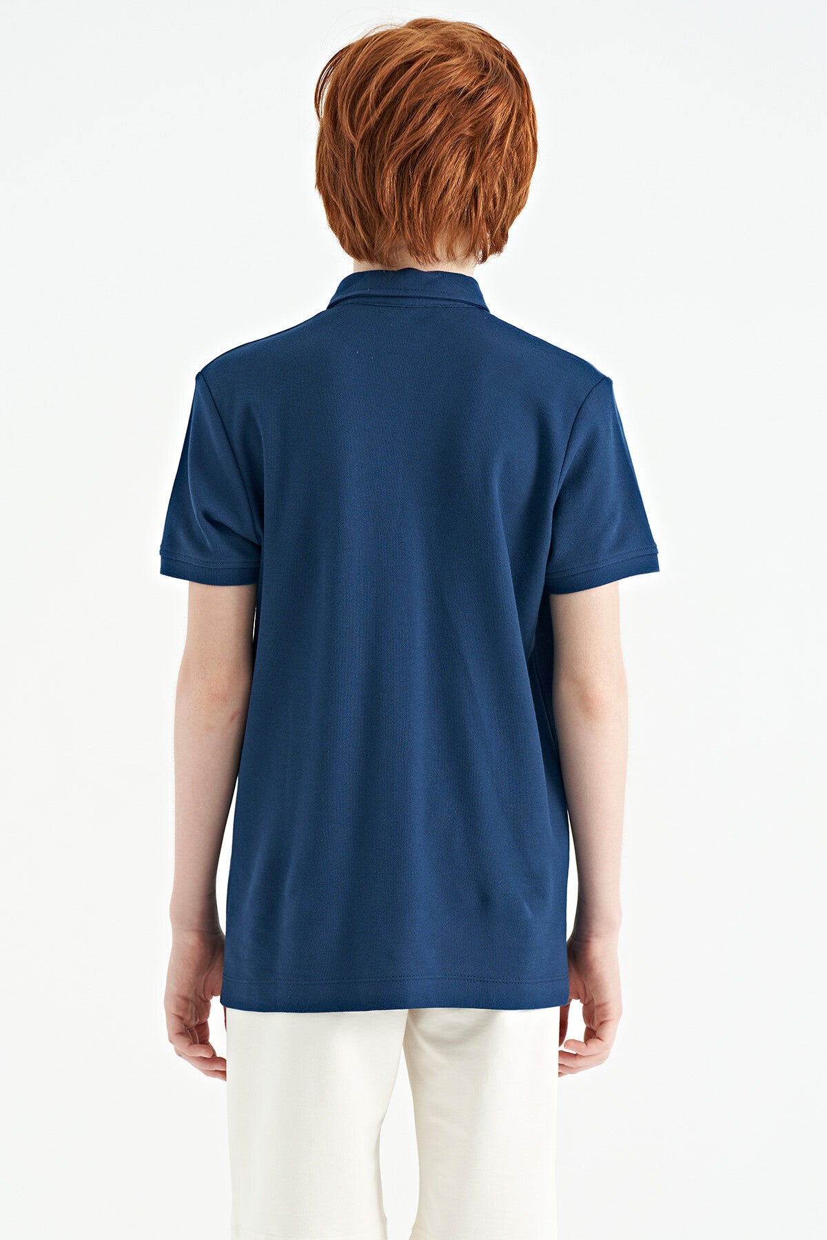 Indigo Print Detailed Standard Fit Polo Collar Boys T-Shirt - 11154