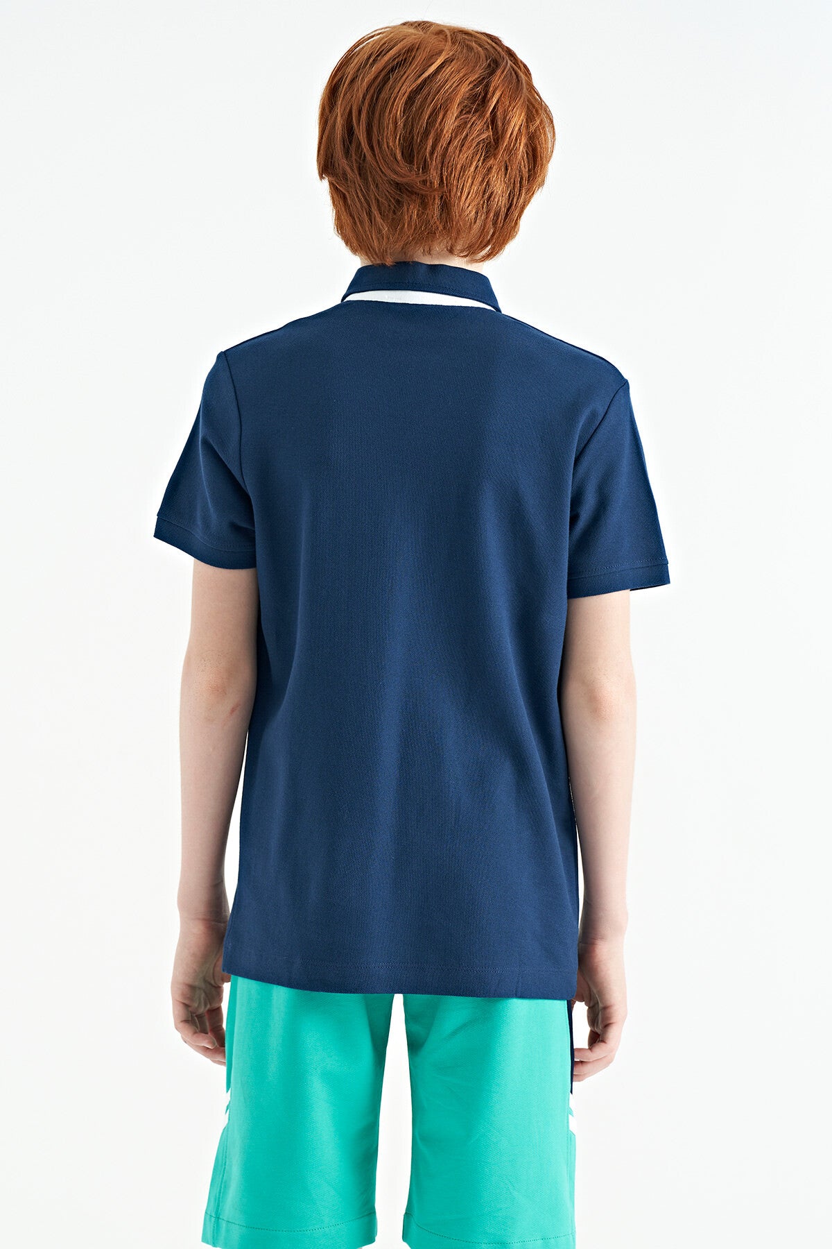 Indigo Printed Pocket Detailed Standard Fit Polo Collar Boys T-Shirt - 11144