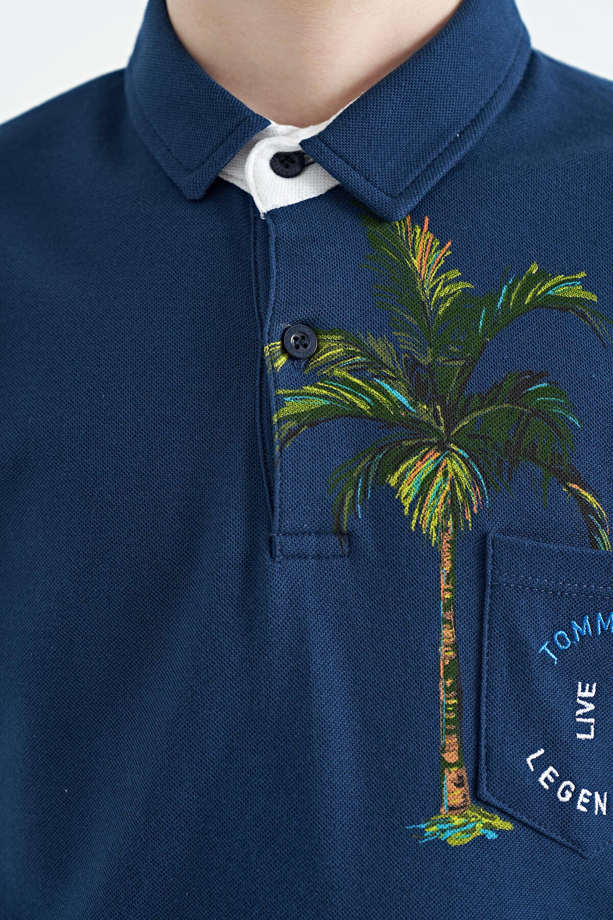 Indigo Printed Pocket Detailed Standard Fit Polo Collar Boys T-Shirt - 11144