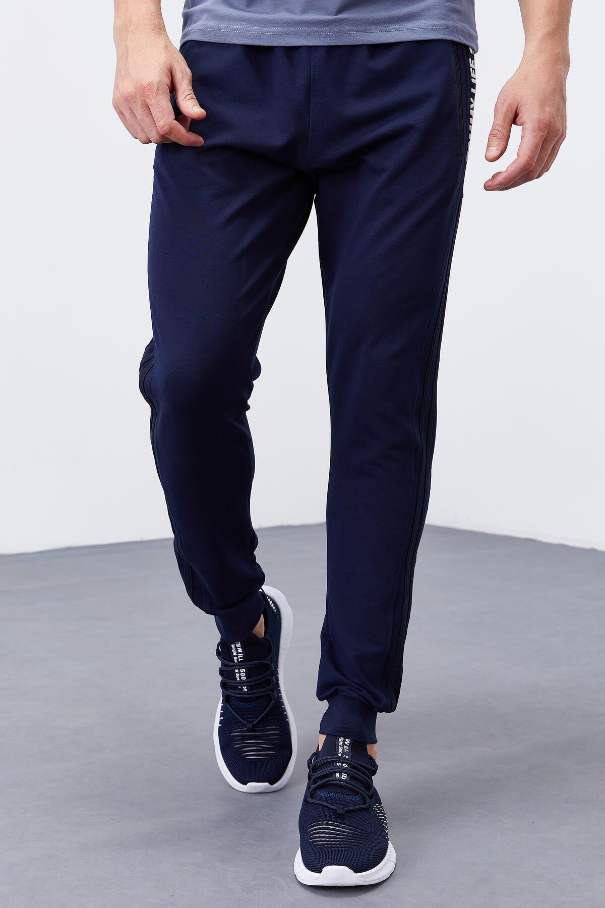 Indigo Double Hem Striped Standard Fit Jogger Men's Tracksuit Bottom - 84694