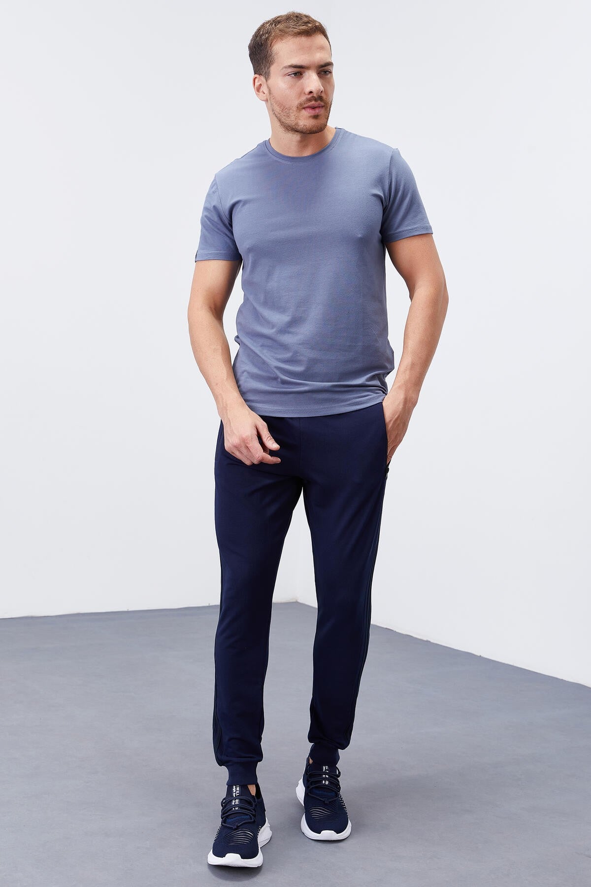 Indigo Double Hem Striped Standard Fit Jogger Men's Tracksuit Bottom - 84694