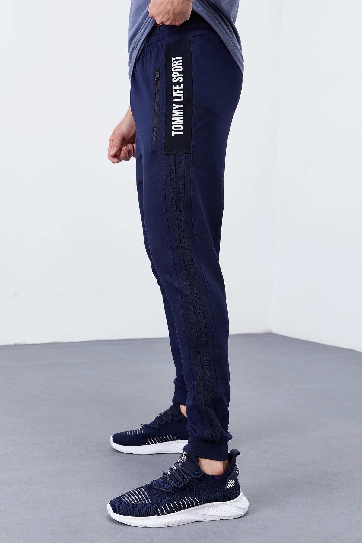 Indigo Double Hem Striped Standard Fit Jogger Men's Tracksuit Bottom - 84694