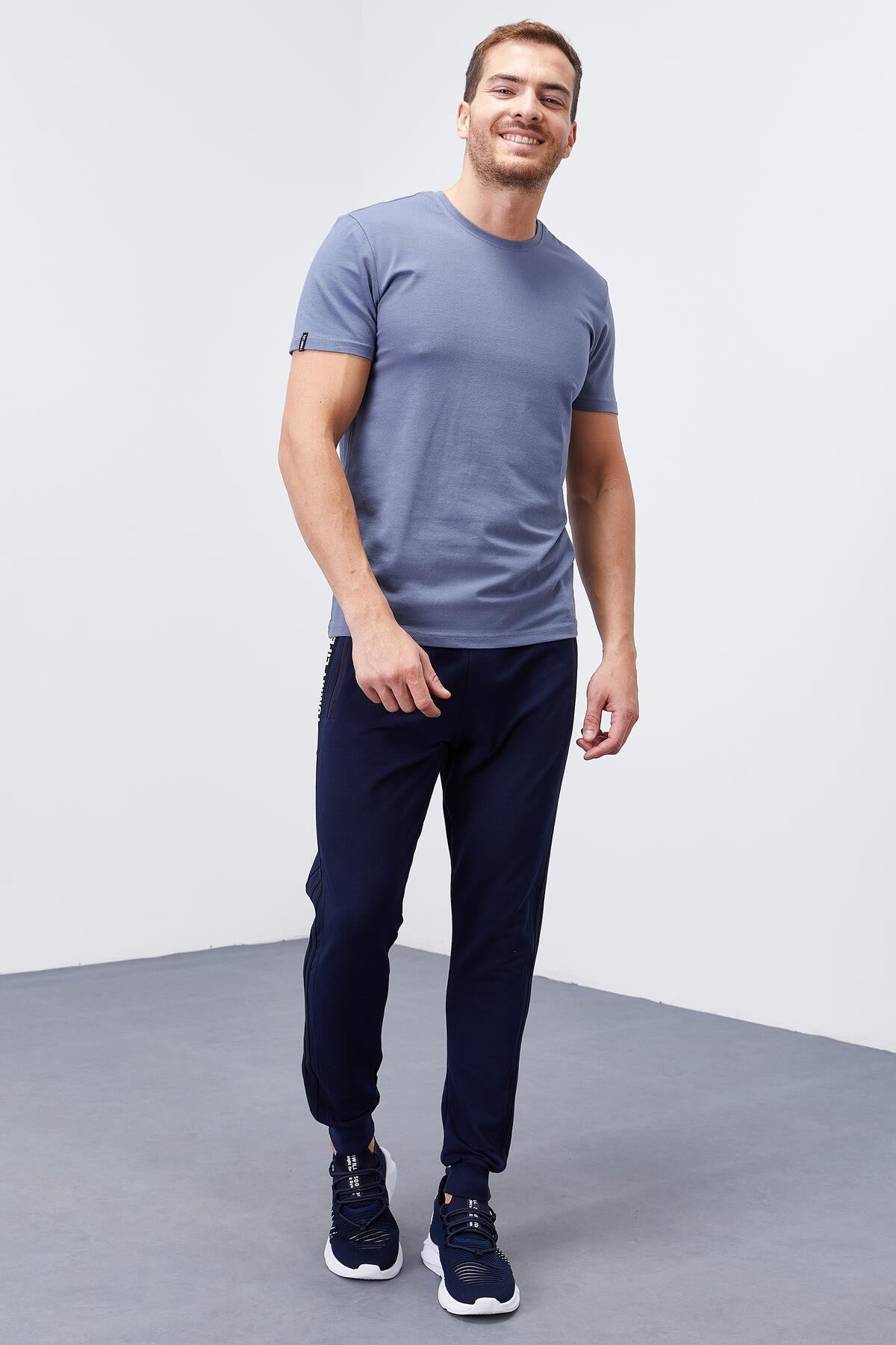 Indigo Double Hem Striped Standard Fit Jogger Men's Tracksuit Bottom - 84694