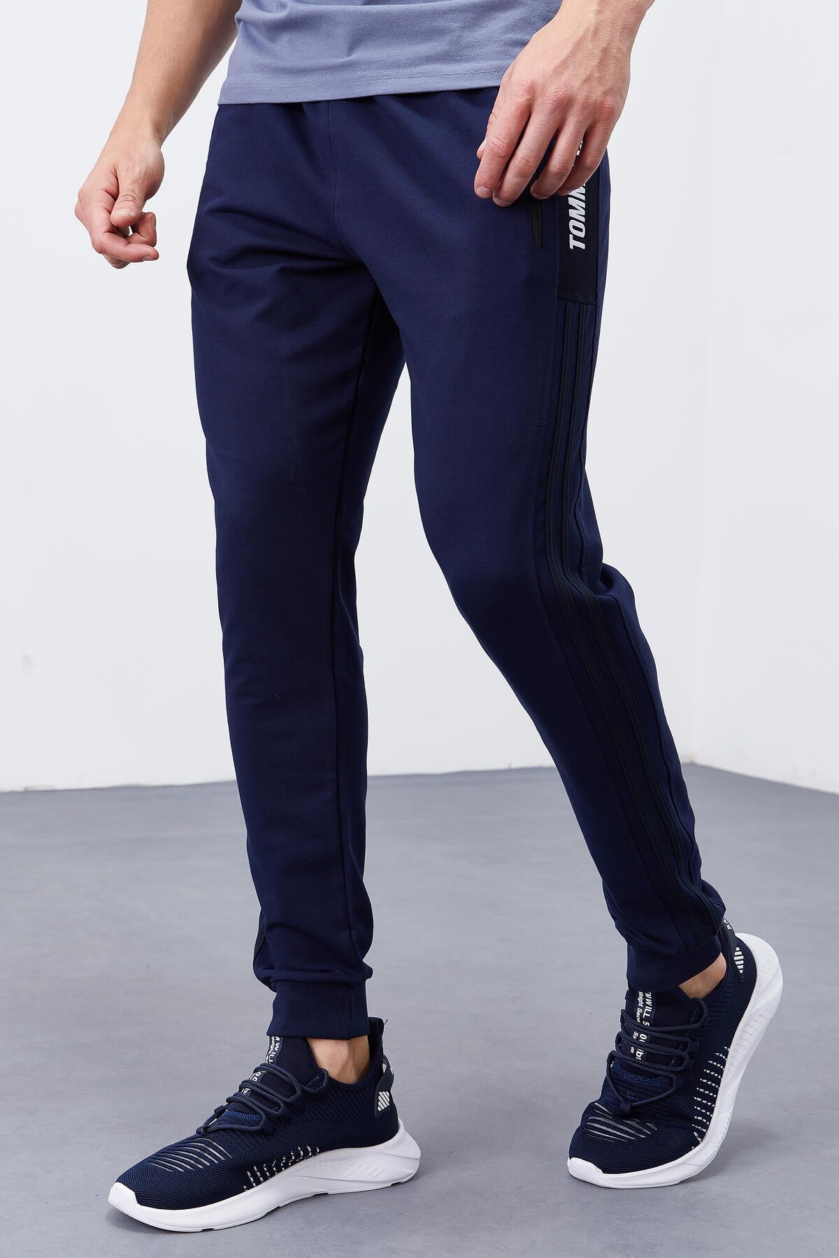 Indigo Double Hem Striped Standard Fit Jogger Men's Tracksuit Bottom - 84694