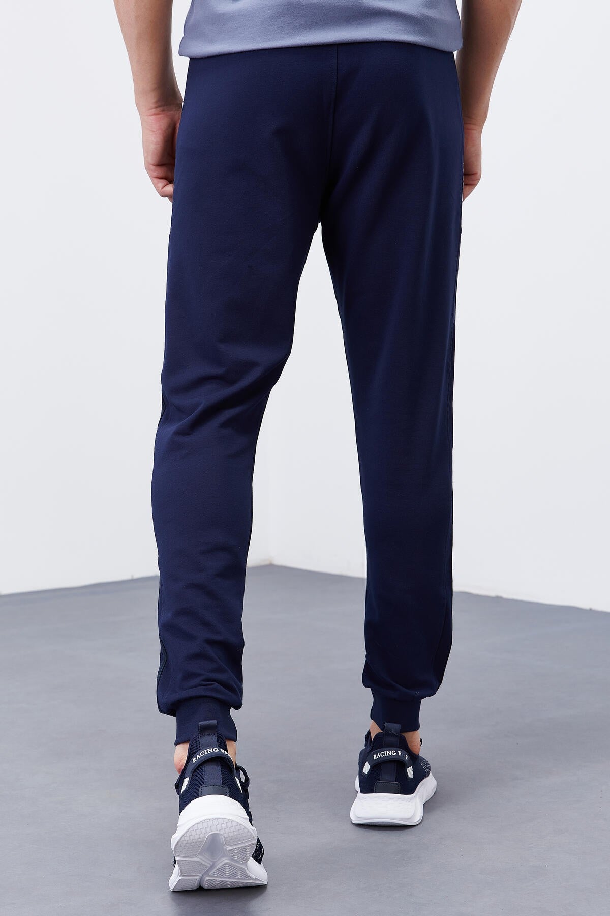 Indigo Double Hem Striped Standard Fit Jogger Men's Tracksuit Bottom - 84694