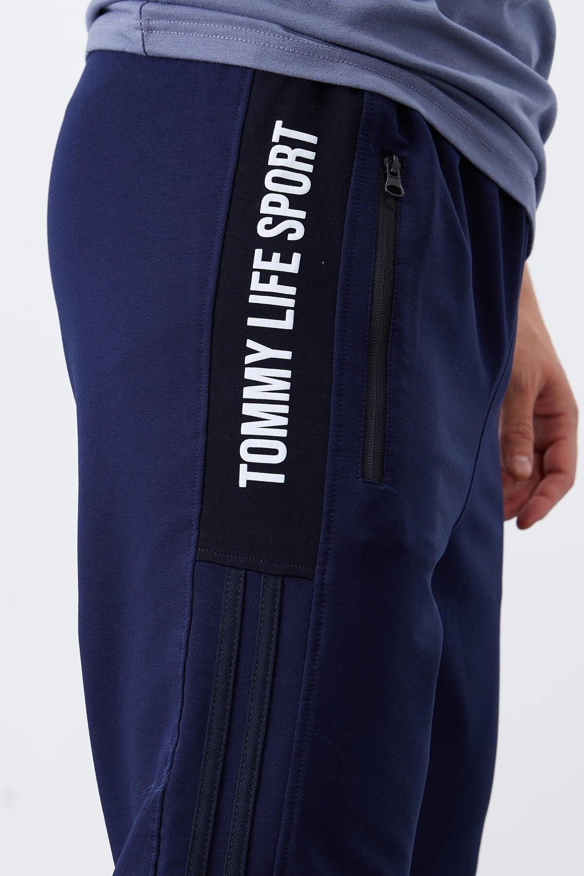 Indigo Double Hem Striped Standard Fit Jogger Men's Tracksuit Bottom - 84694