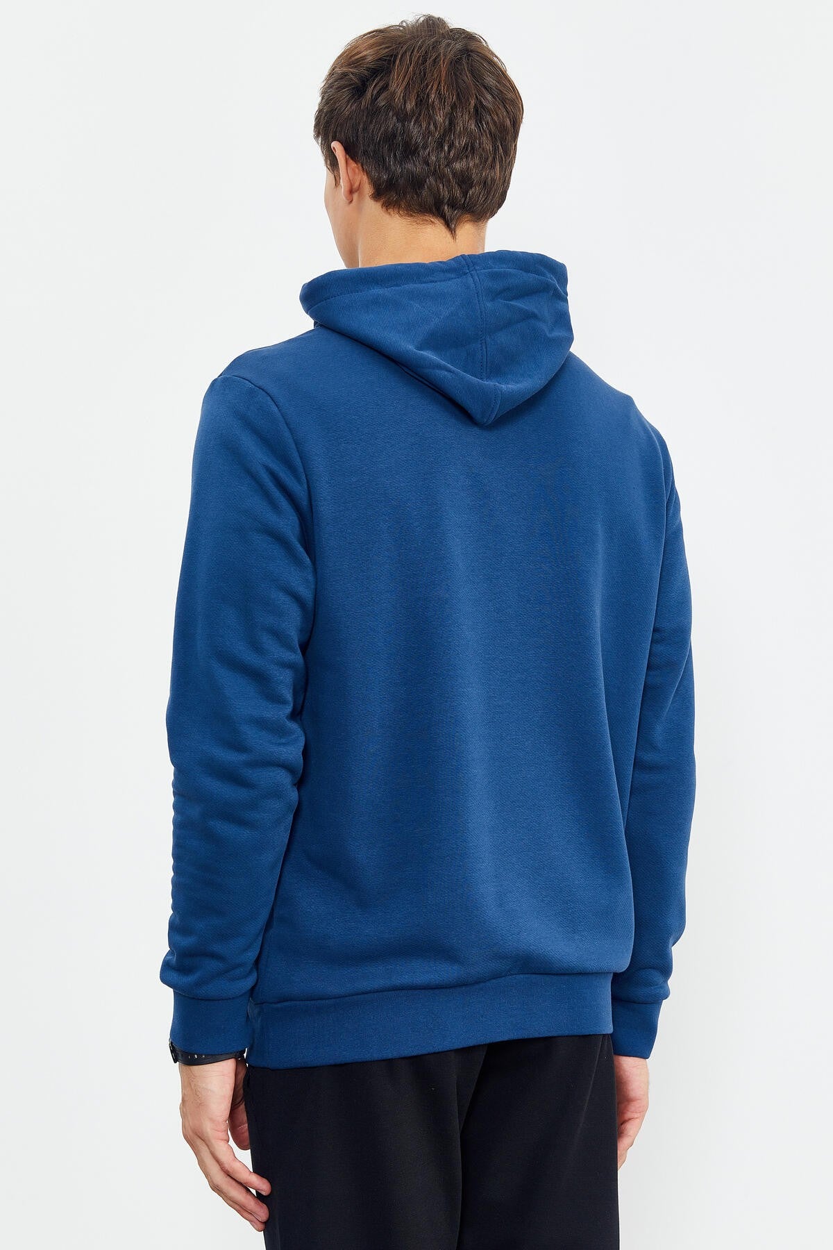 Indigo Printed Hooded Kangaroo Pocket Comfort Fit Men's Sweatshirt - 88019