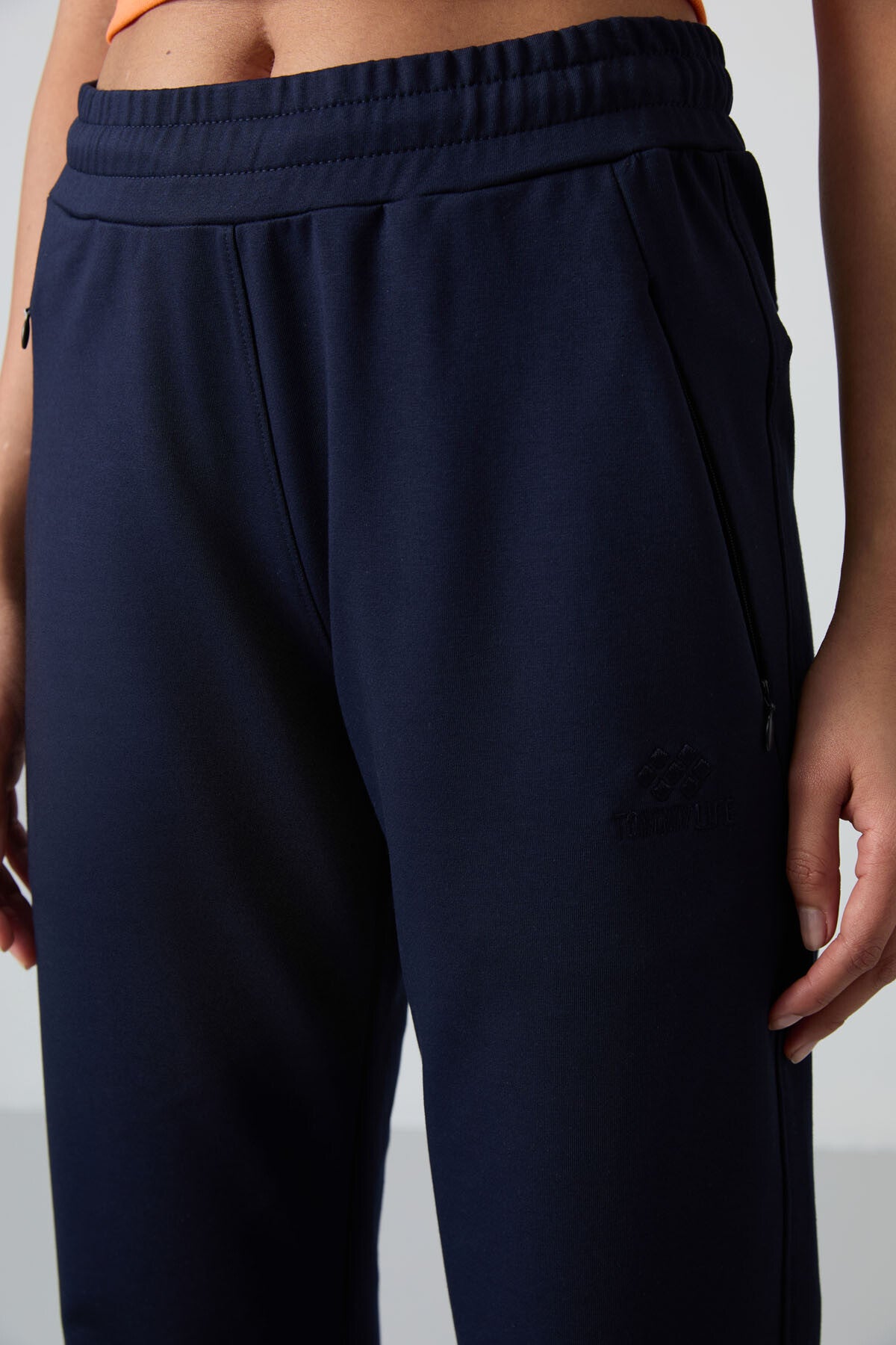 Indigo Hidden Zipper Pocket Comfort Fit Classic Hem Women's Tracksuit Bottom - 94148