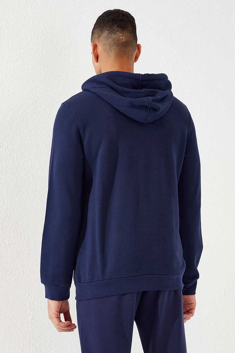 Indigo Kangaroo Pocket Standard Fit Hooded Men's Sweatshirt - 87872