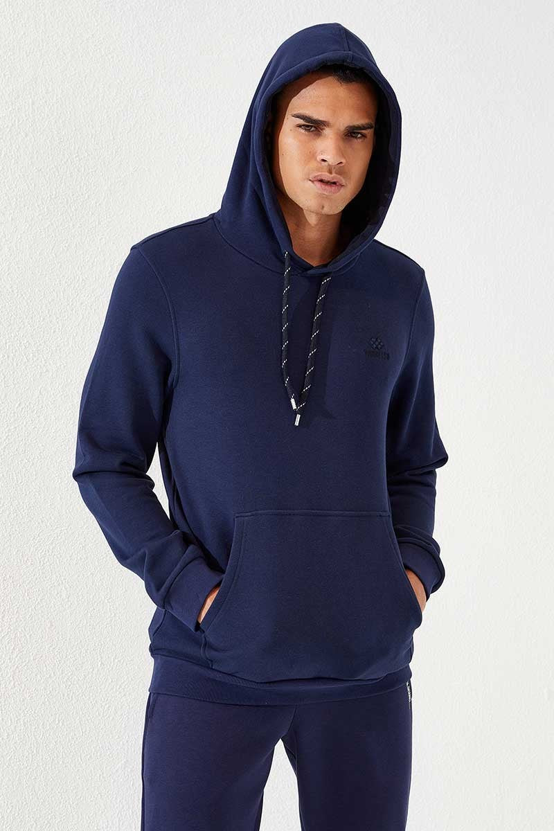 Indigo Kangaroo Pocket Standard Fit Hooded Men's Sweatshirt - 87872