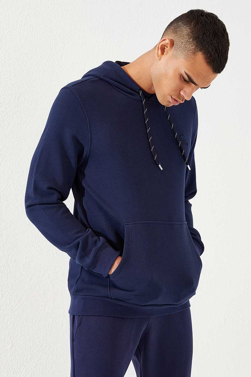 Indigo Kangaroo Pocket Standard Fit Hooded Men's Sweatshirt - 87872