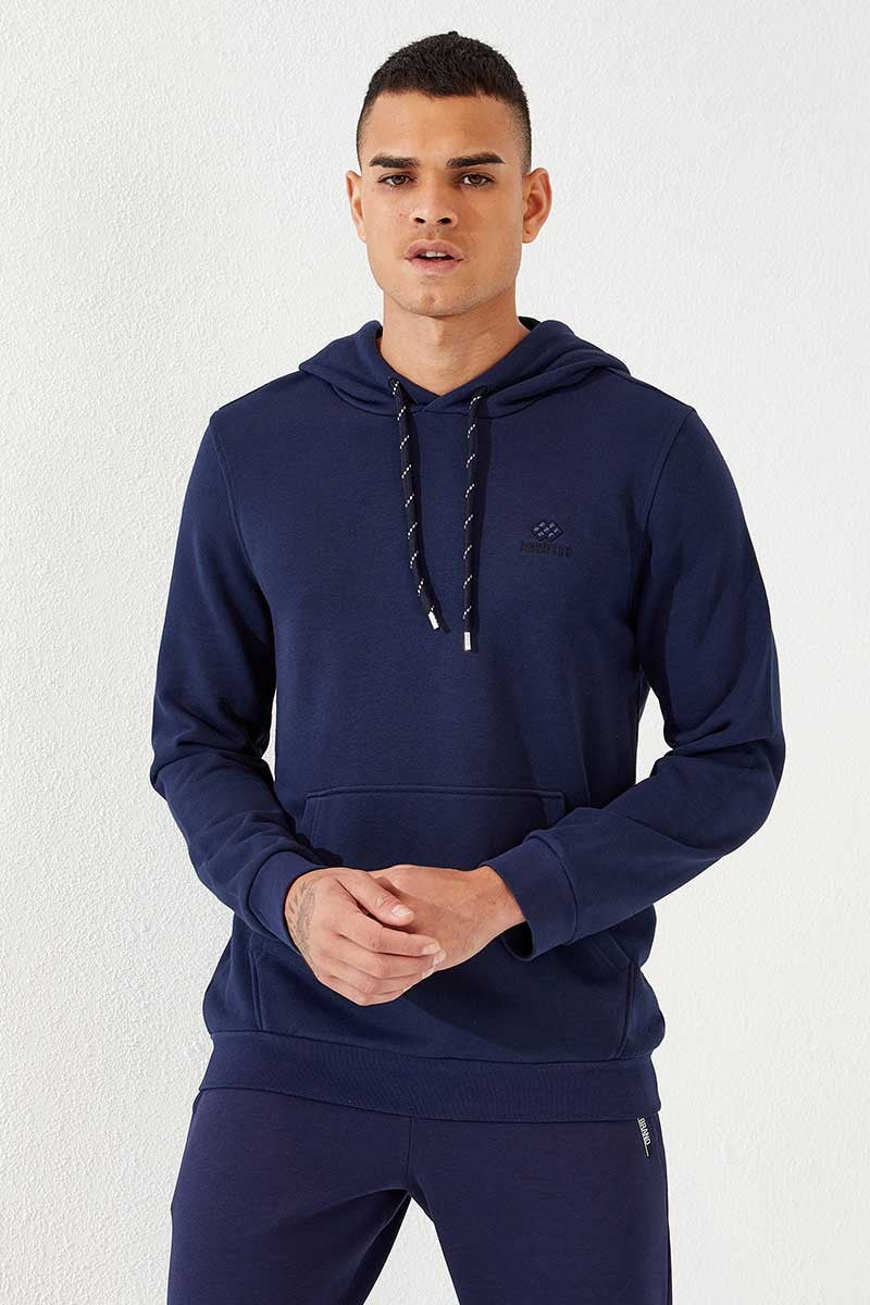 Indigo Kangaroo Pocket Standard Fit Hooded Men's Sweatshirt - 87872