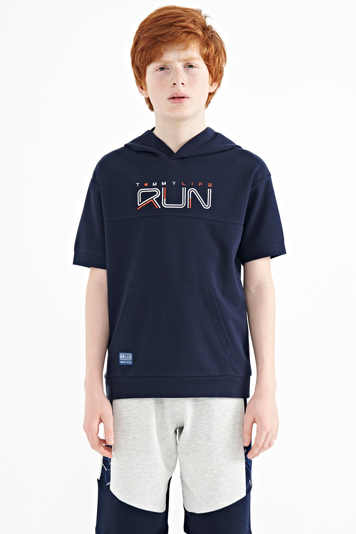 Indigo Kangaroo Pocket Hooded Oversize Boys T-Shirt - 11160