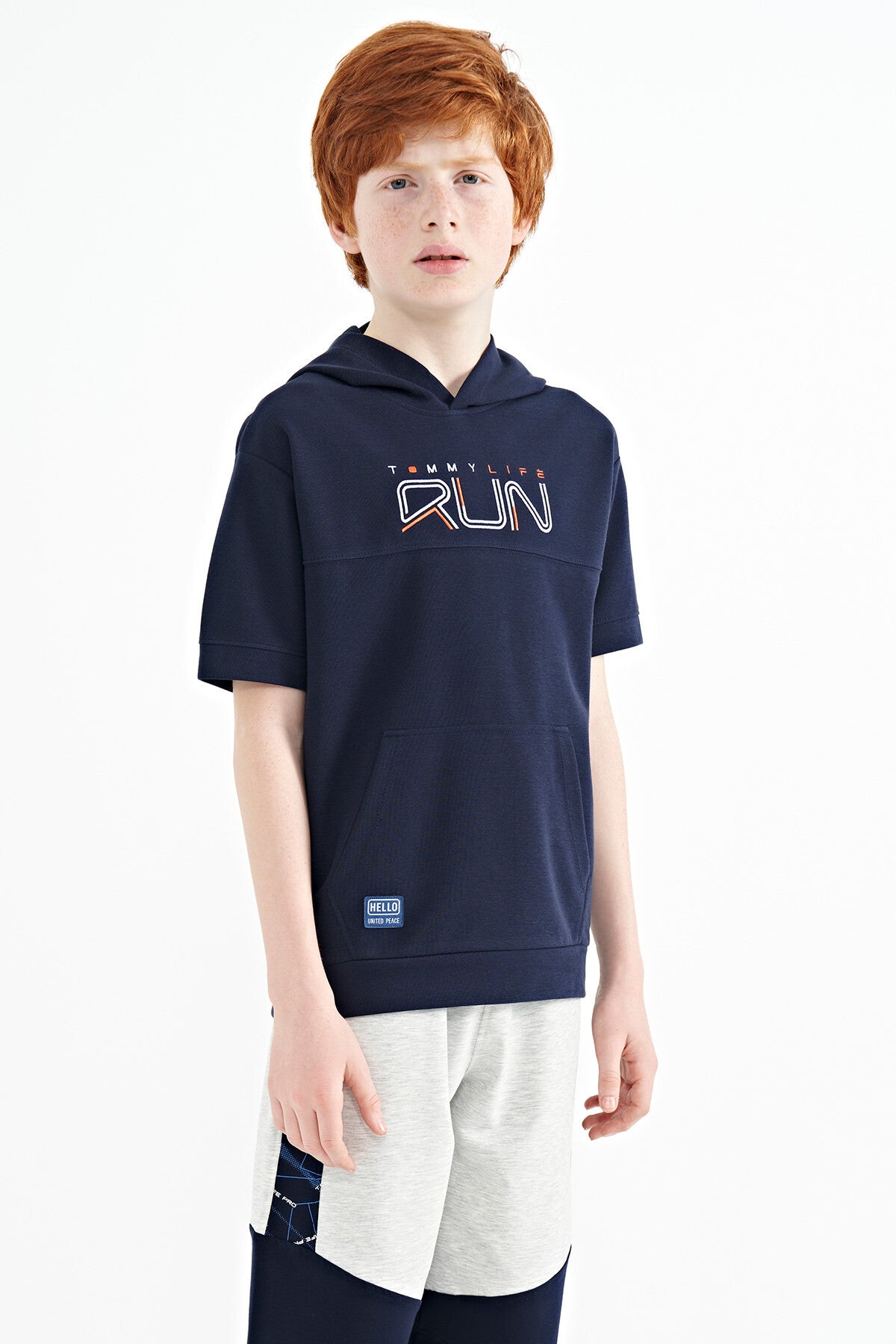 Indigo Kangaroo Pocket Hooded Oversize Boys T-Shirt - 11160
