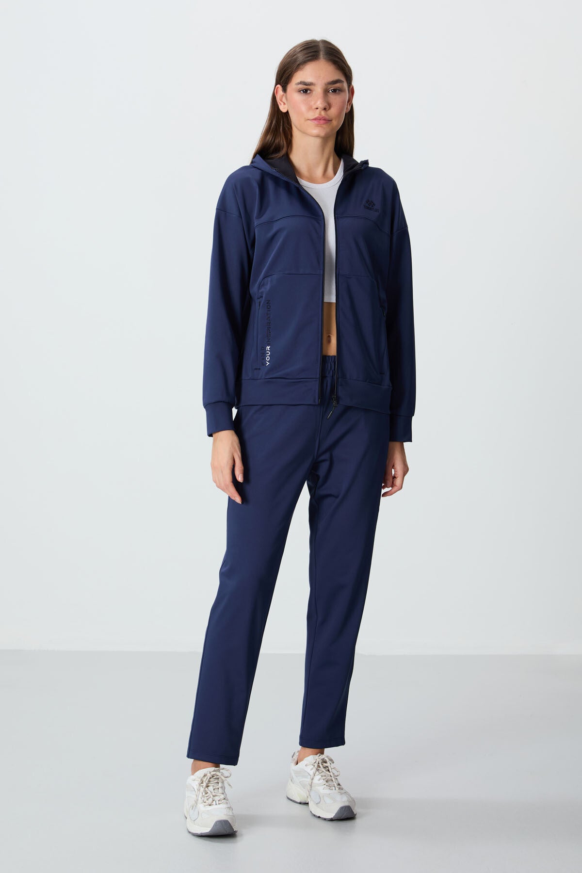 Indigo Hooded Hidden Pocket Detailed Standard Fit Women's Tracksuit Set - 95306