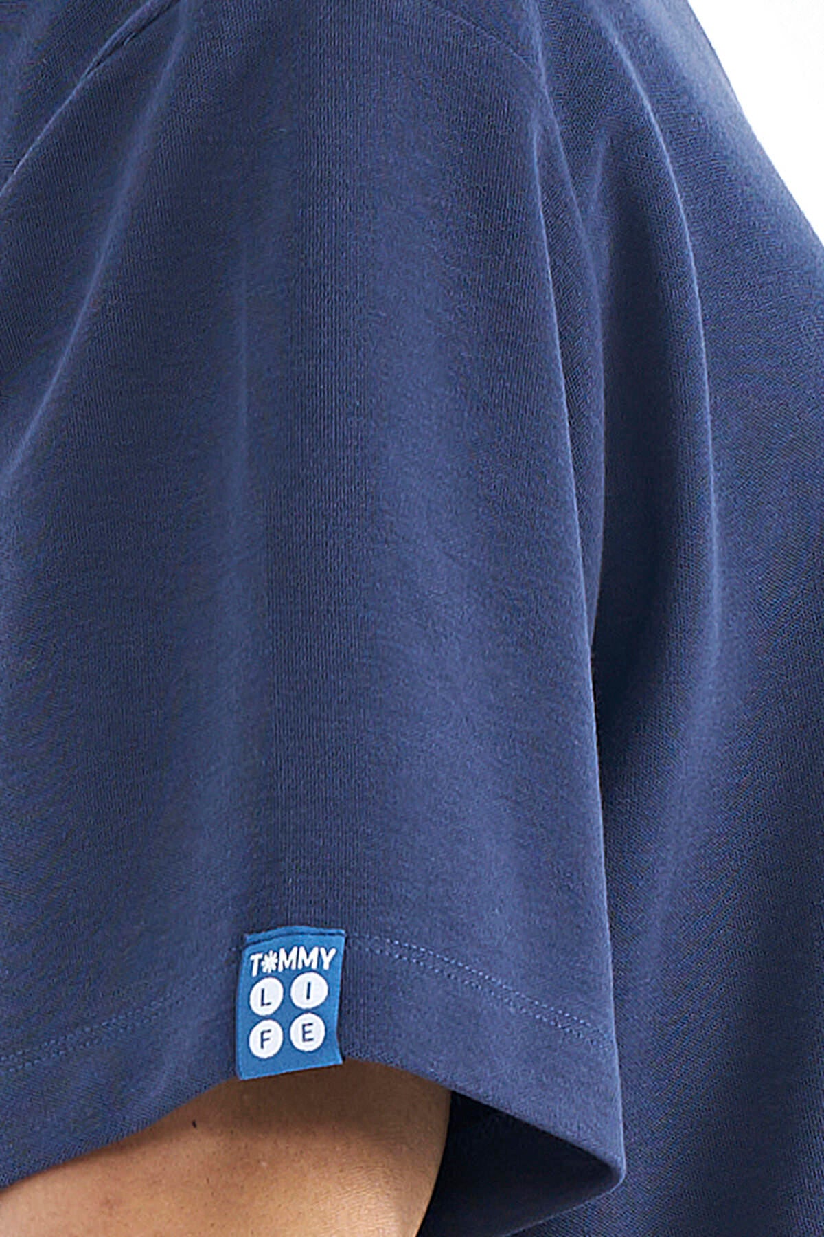 Indigo Sleeve Detailed Basic Oversize Men's T-Shirt - 88193
