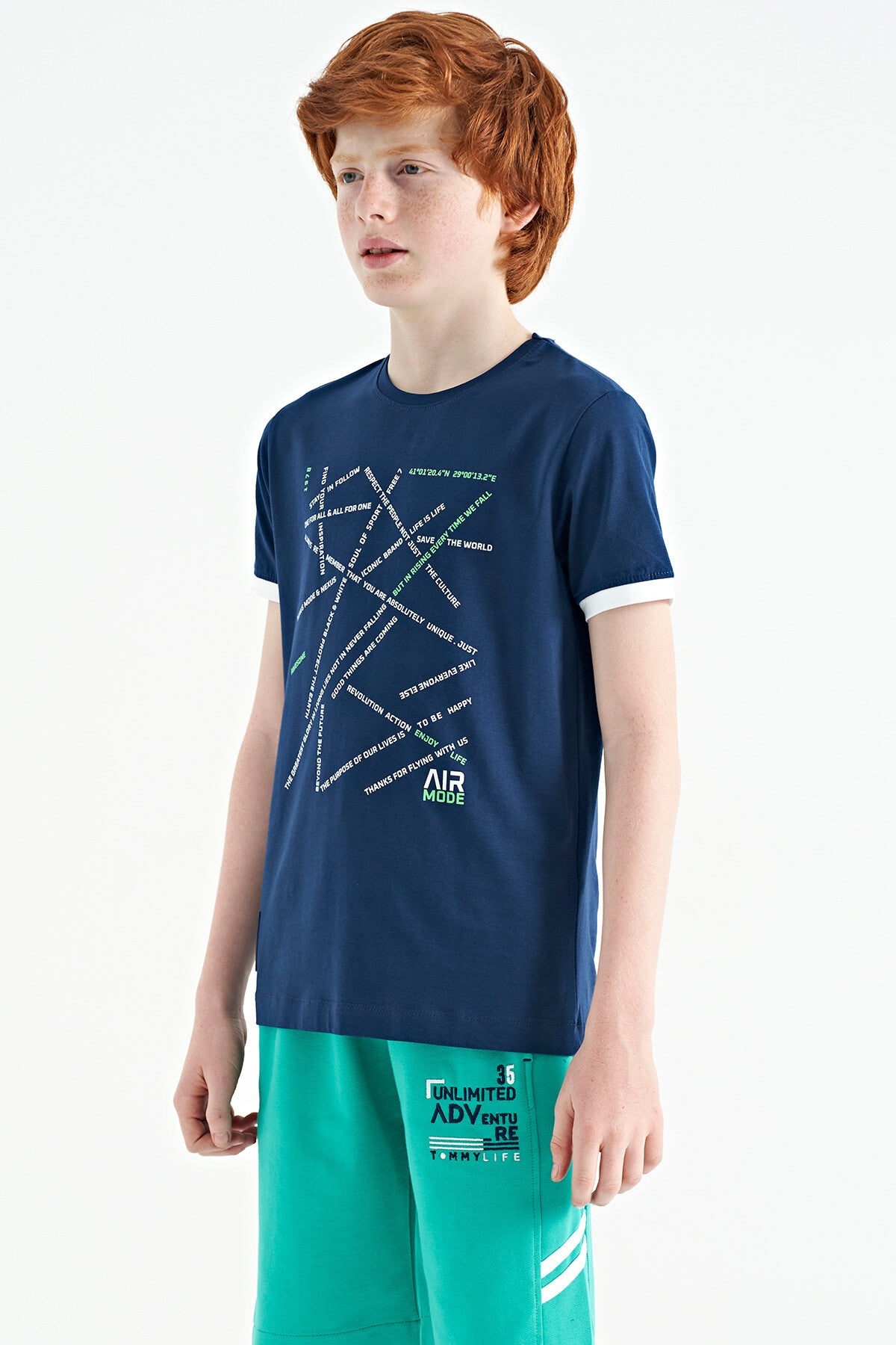Indigo Minimal Print Standard Fit O Collar Boys T-Shirt - 11132