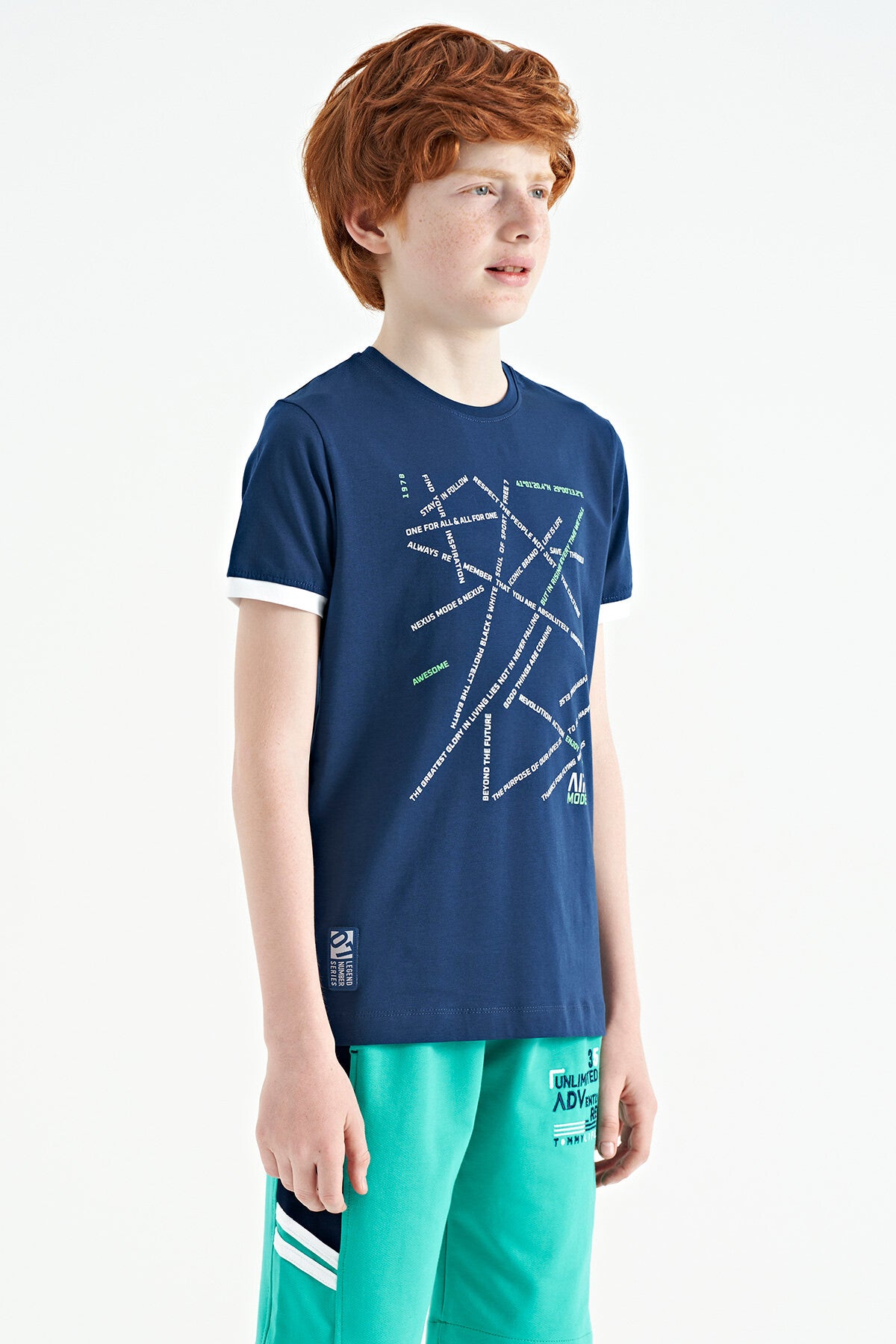 Indigo Minimal Print Standard Fit O Collar Boys T-Shirt - 11132