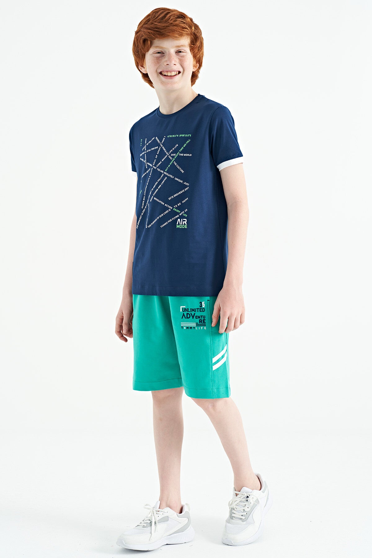 Indigo Minimal Print Standard Fit O Collar Boys T-Shirt - 11132