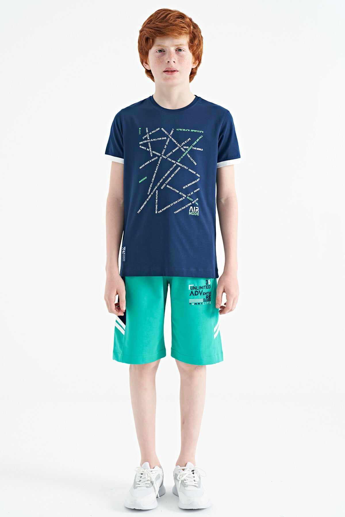 Indigo Minimal Print Standard Fit O Collar Boys T-Shirt - 11132