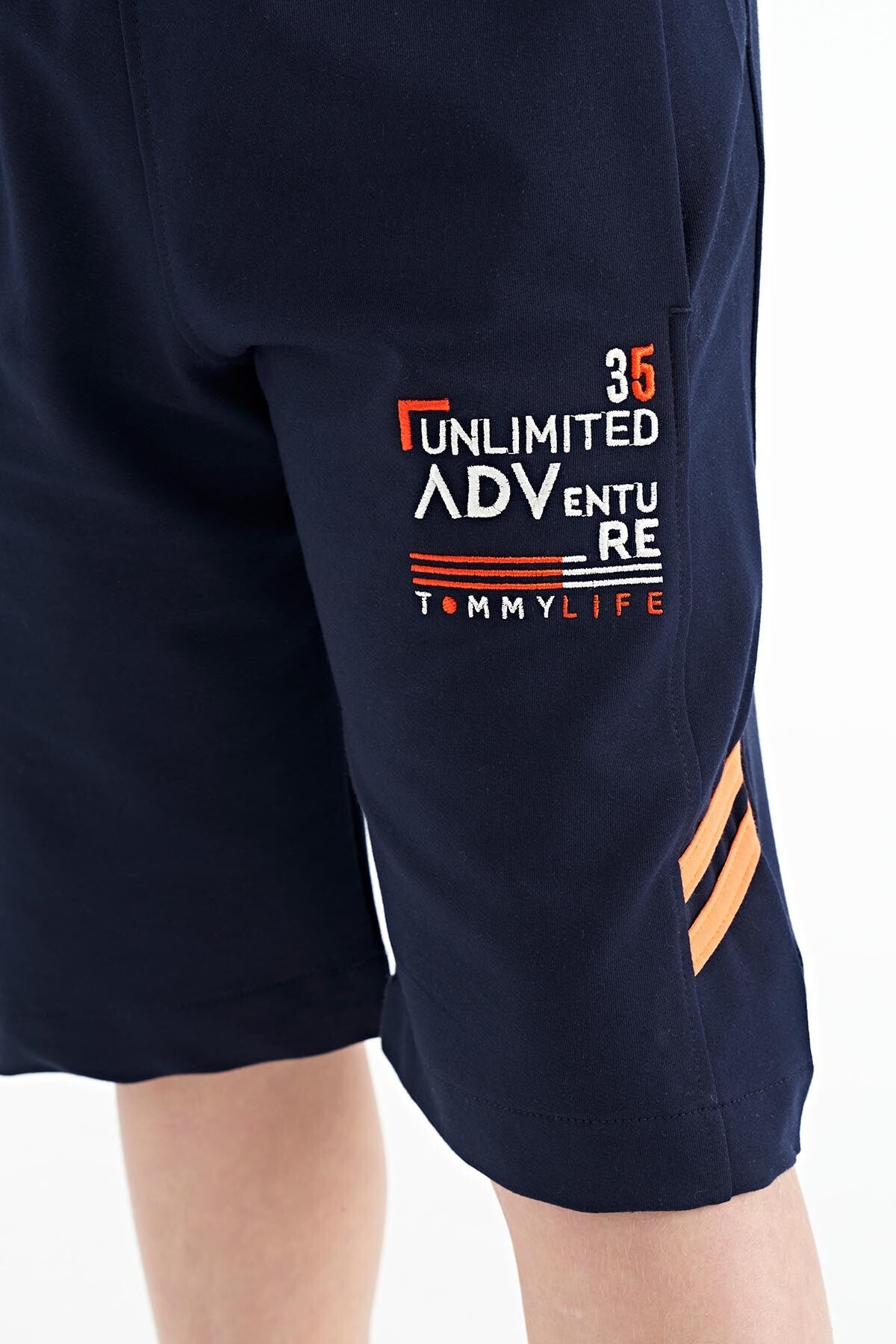 Indigo Embroidered Pattern Laced Standard Fit Boys Shorts - 11124