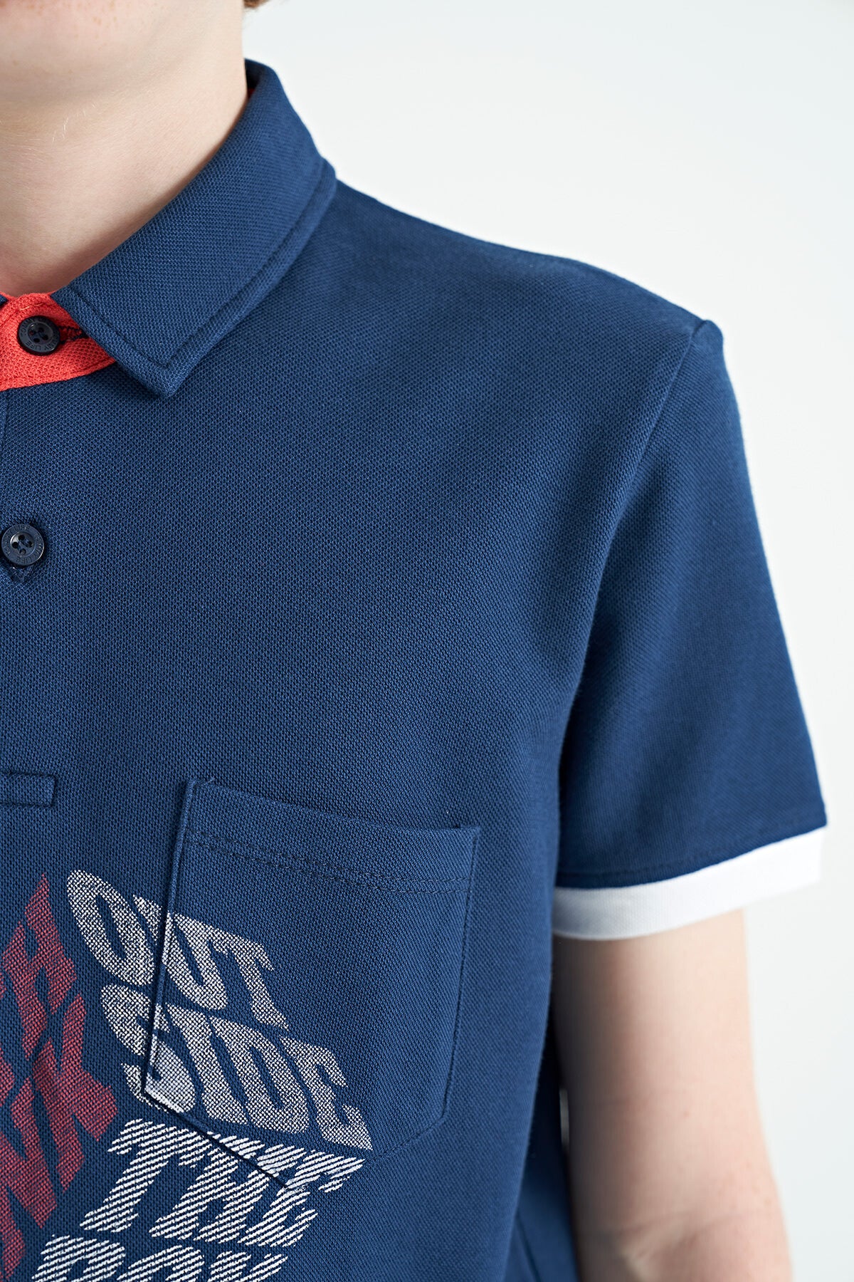 Indigo Front Pocket Detailed Print Standard Fit Polo Collar Boys T-Shirt - 11102