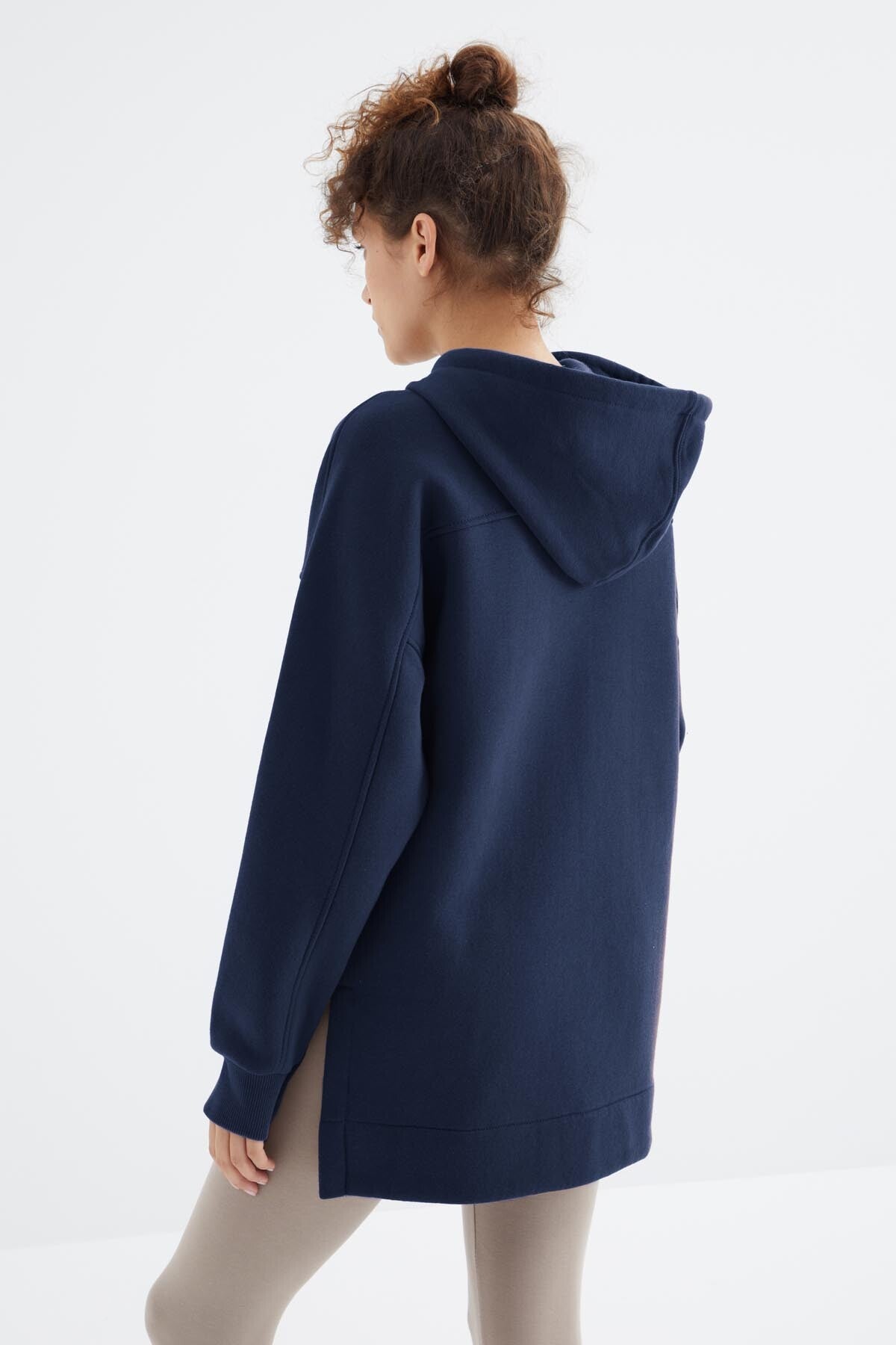 Indigo Raglan Sleeve Basic Hooded Oversize Sweatshirt Tunic - 97242