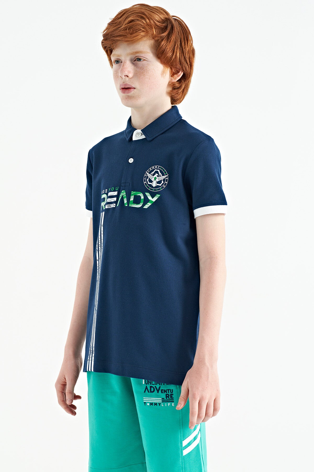Indigo Print Pattern Standard Fit Polo Collar Boys T-Shirt - 11143