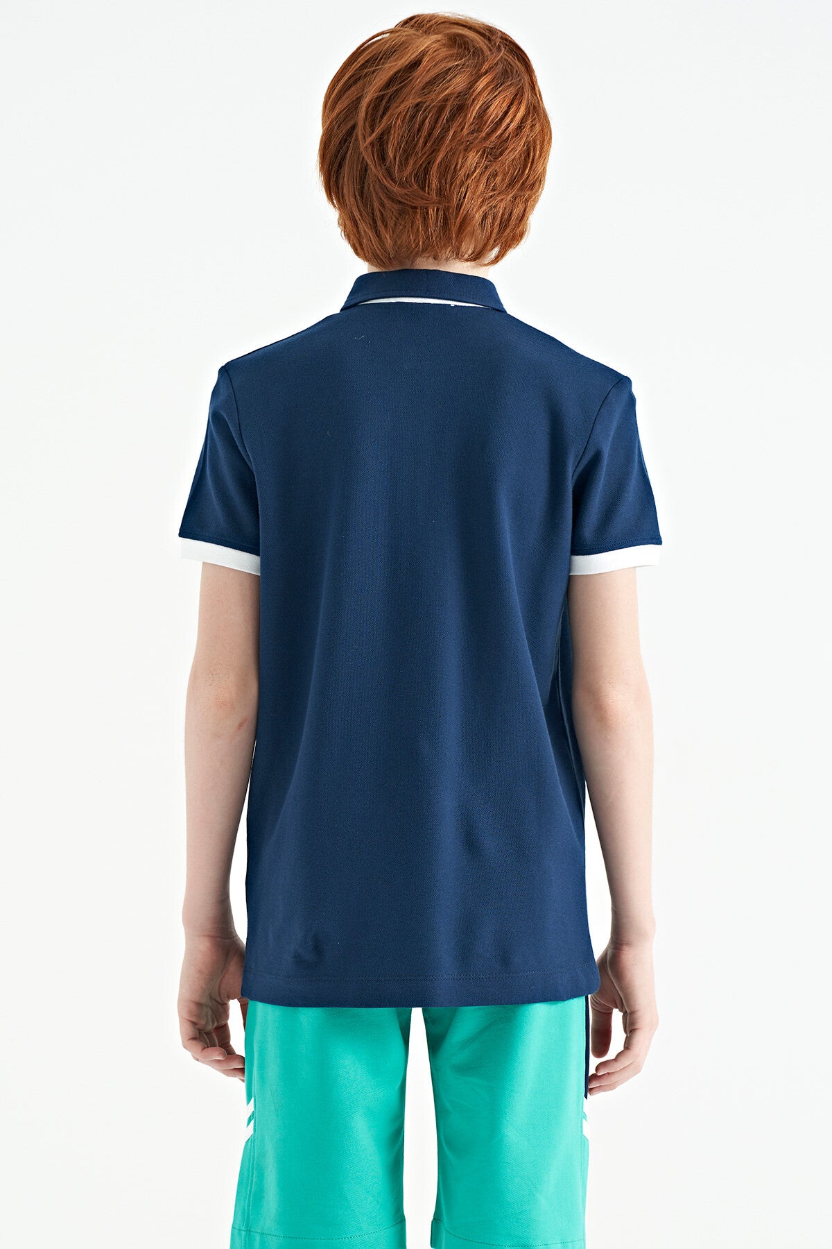 Indigo Print Pattern Standard Fit Polo Collar Boys T-Shirt - 11143
