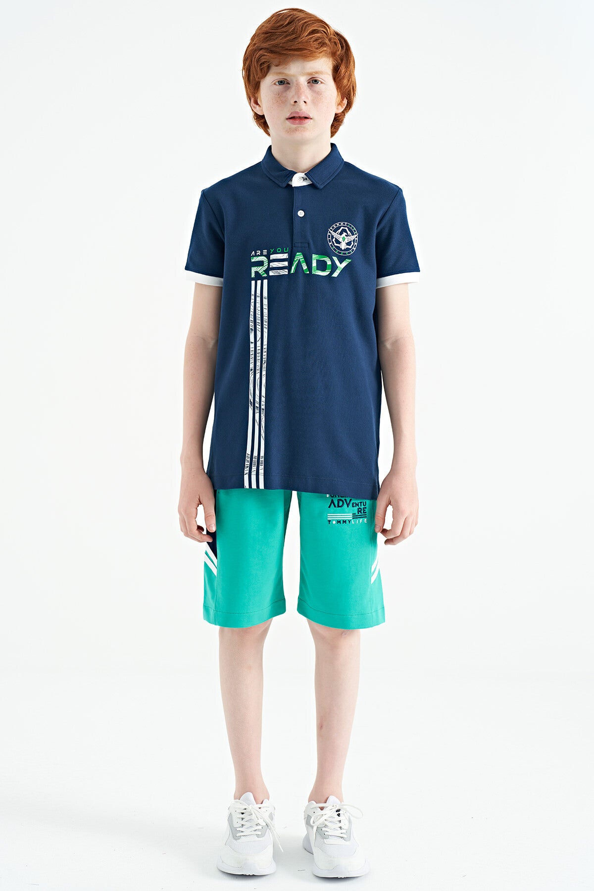 Indigo Print Pattern Standard Fit Polo Collar Boys T-Shirt - 11143