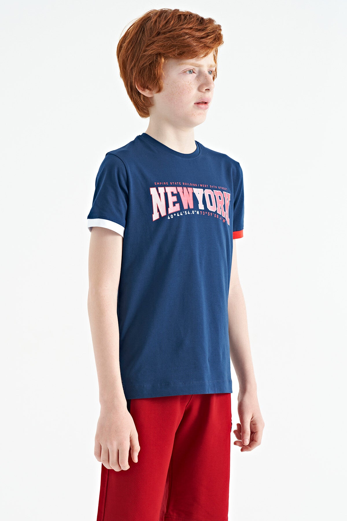 Indigo Print Standard Fit O Collar Boys' T-Shirt - 11105