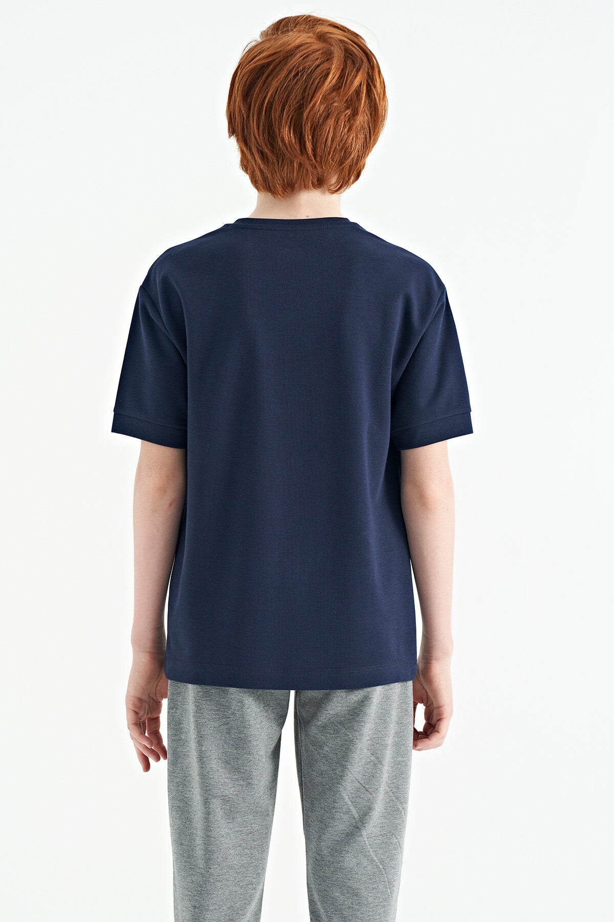 Indigo Embroidered O Collar Oversize Boys' T-Shirt - 11151