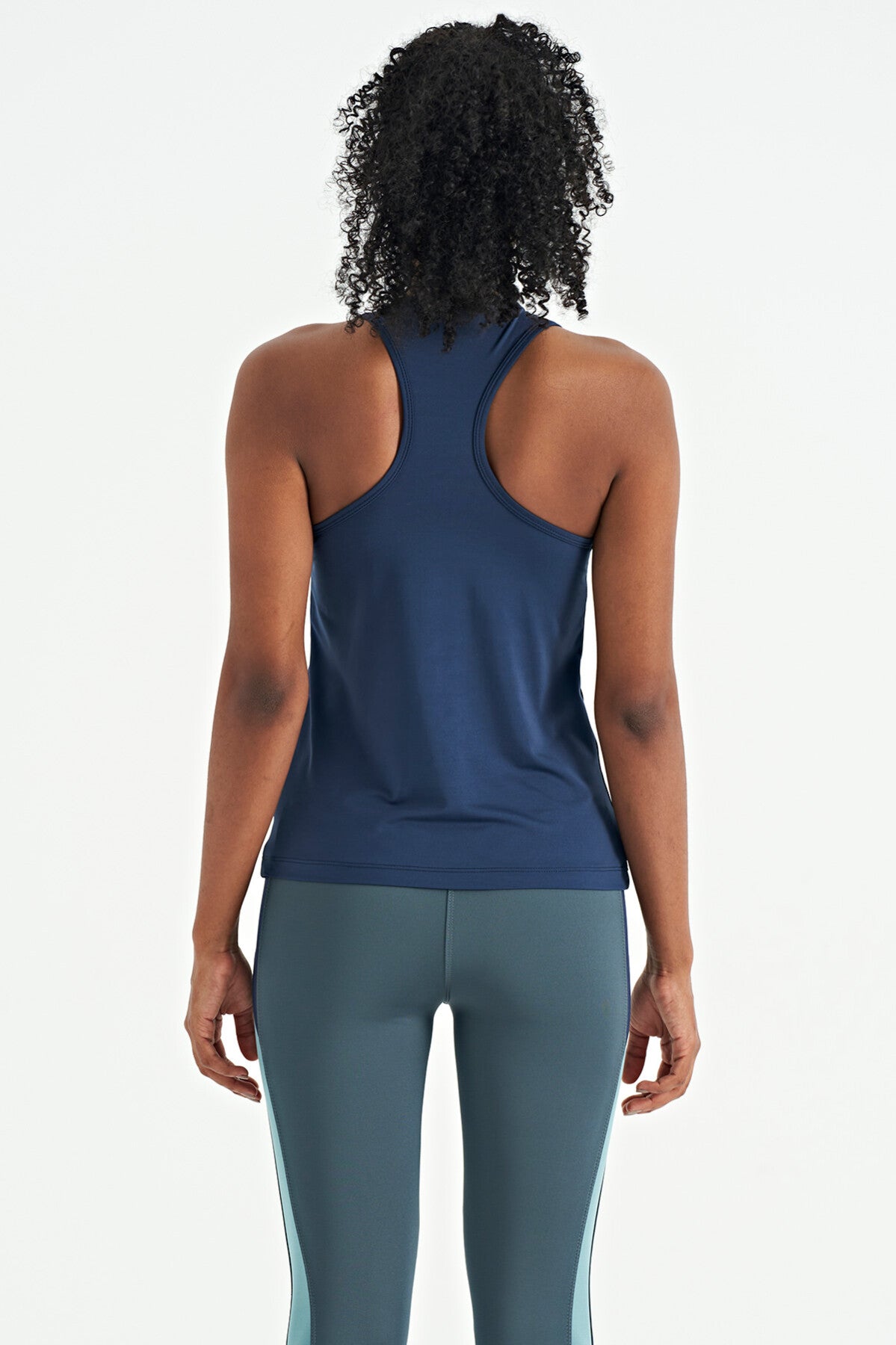 Indigo Slit Detailed O Collar Sleeveless Standard Cut Women's Sports Singlet - 97256