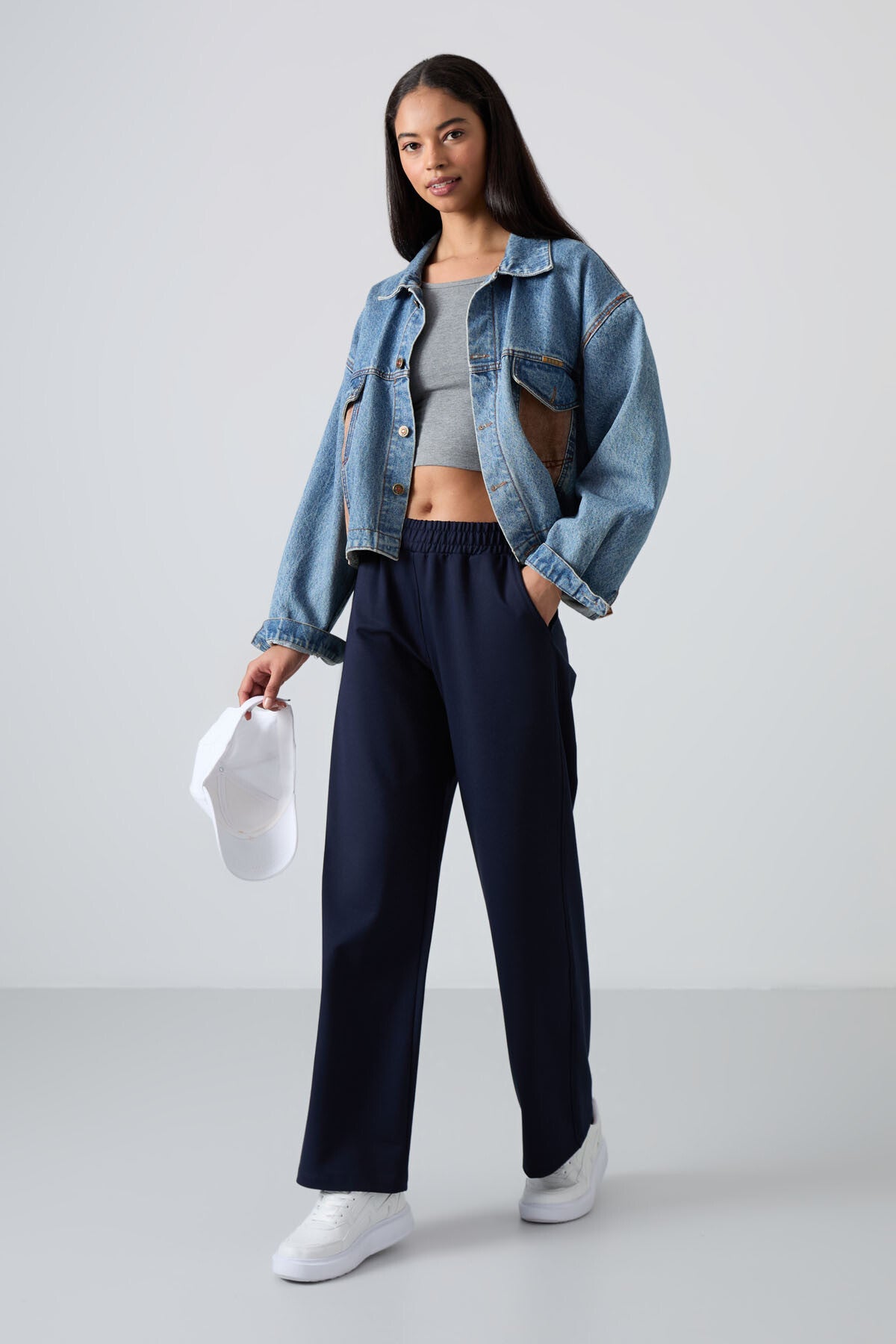 Indigo High Waist Comfort Fit Wide Leg Women's Tracksuit Bottom - 94567
