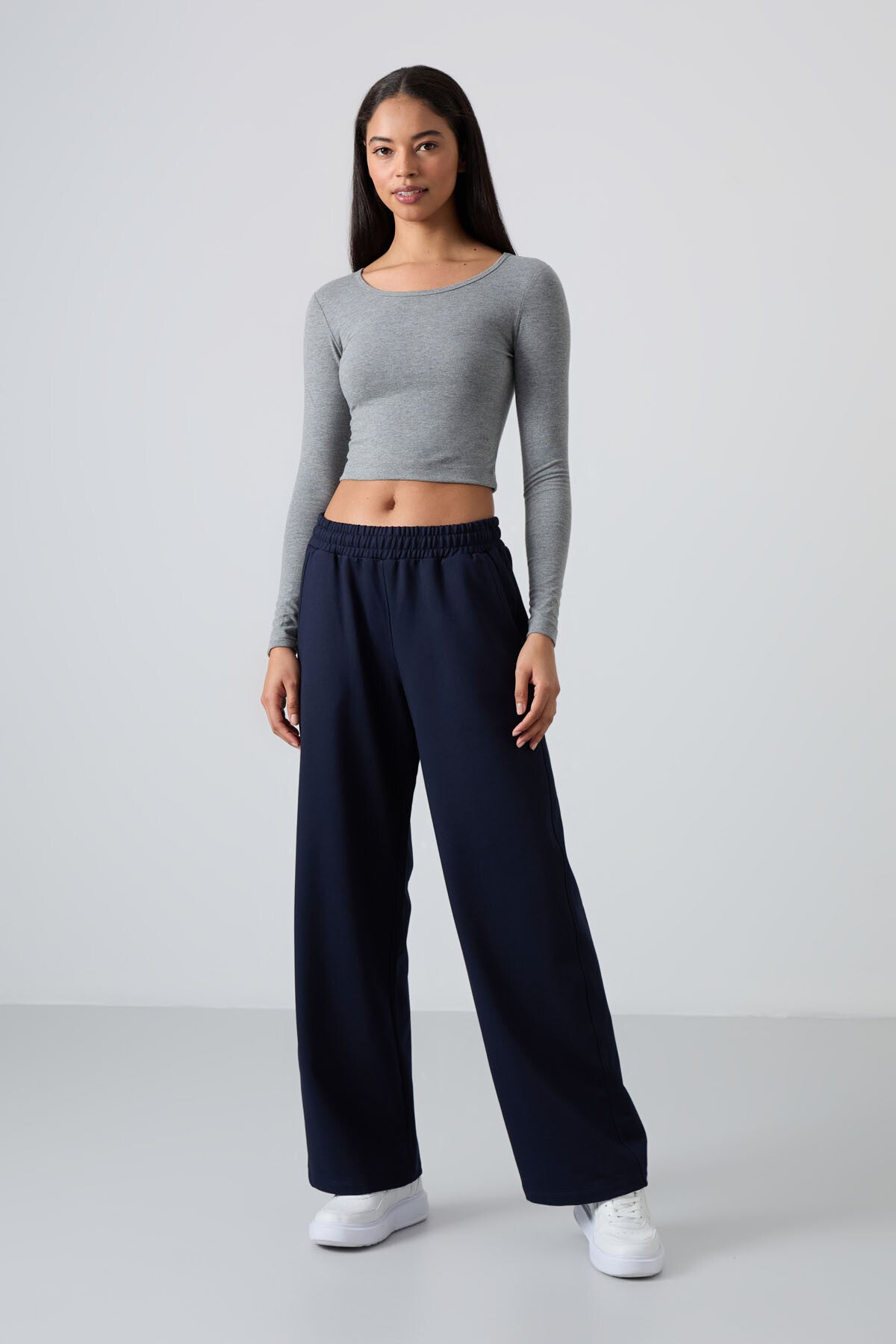 Indigo High Waist Comfort Fit Wide Leg Women's Tracksuit Bottom - 94567