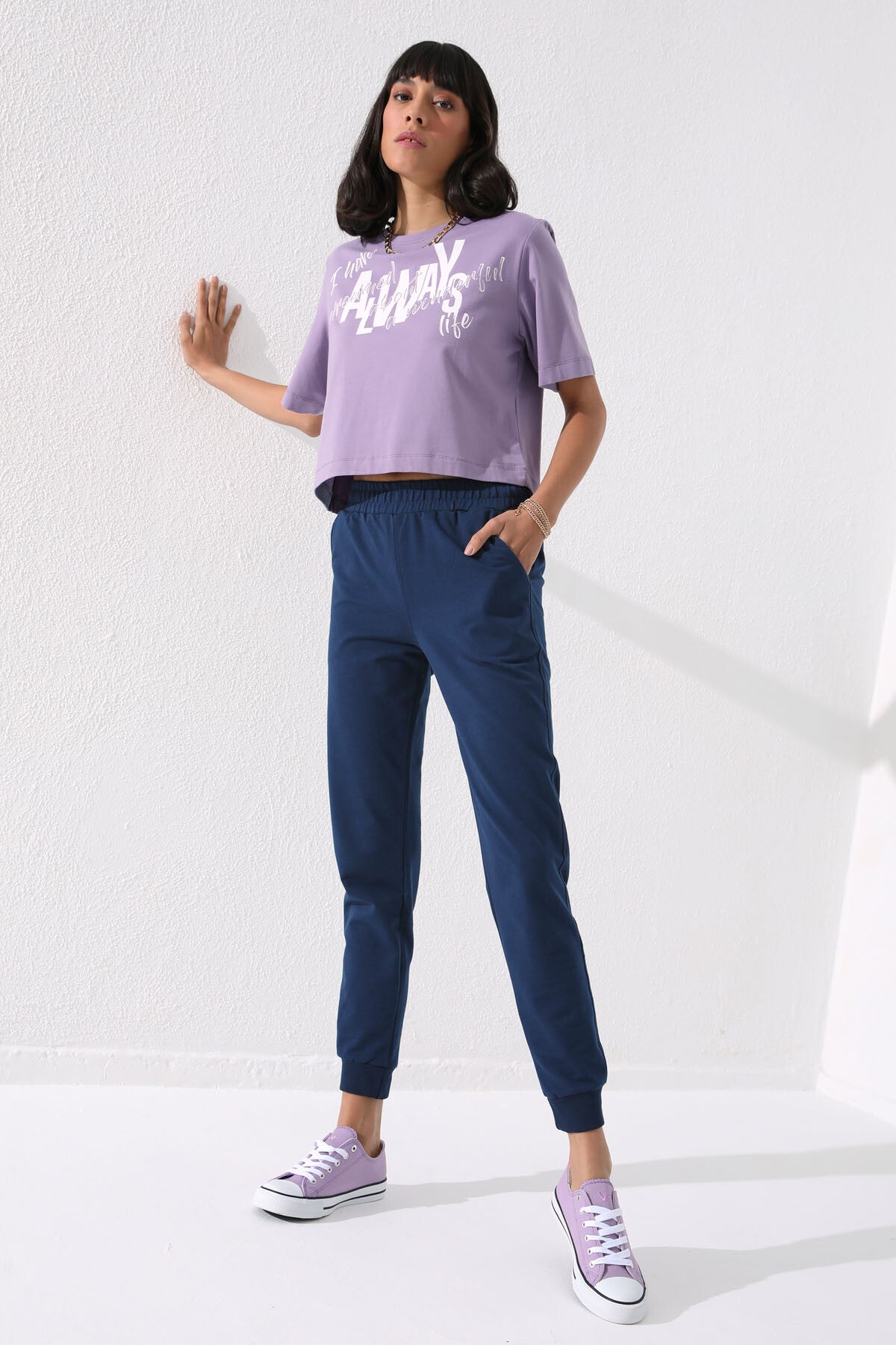Indigo high-waisted jogger comfy form women Tracksuit