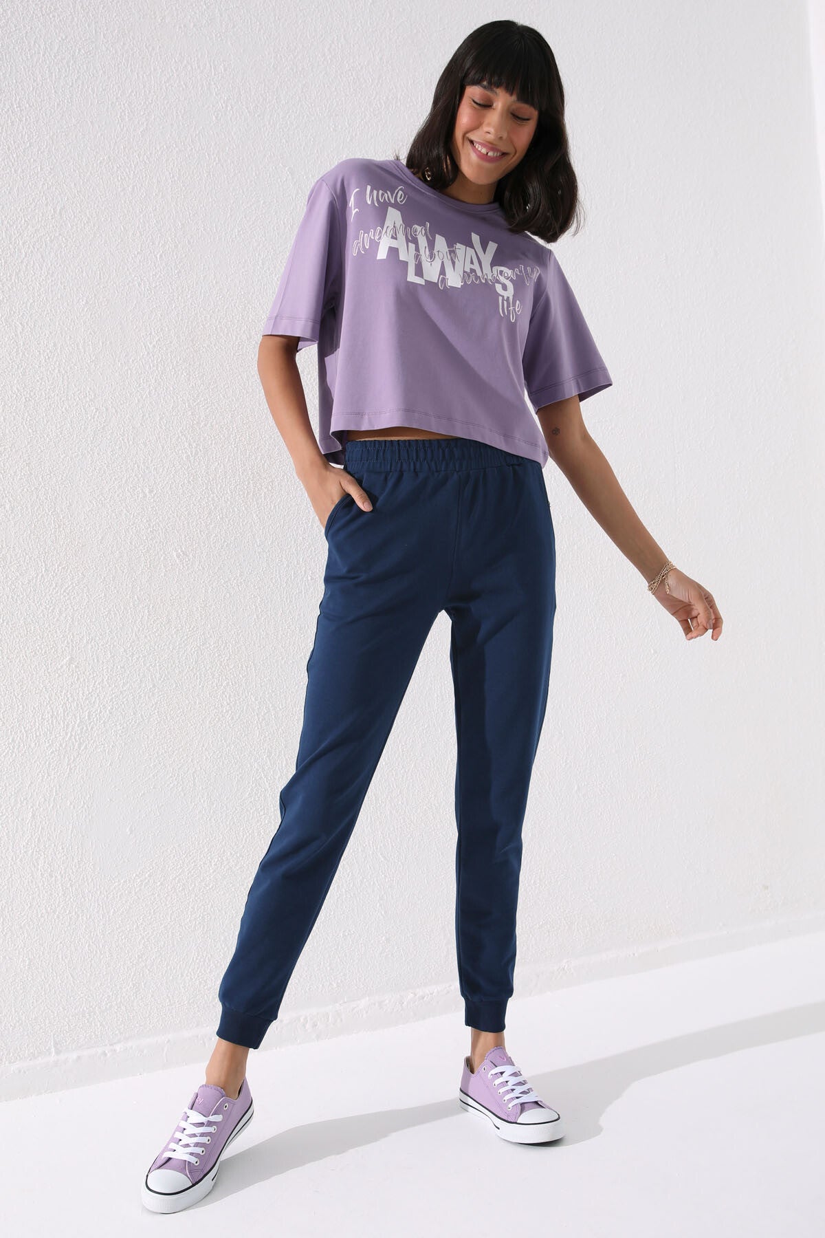 Indigo high-waisted jogger comfy form women Tracksuit