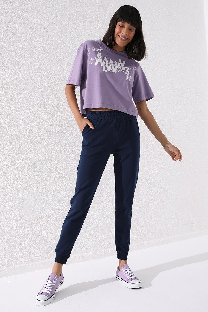 Indigo high-waisted jogger comfy tracksuit bottoms