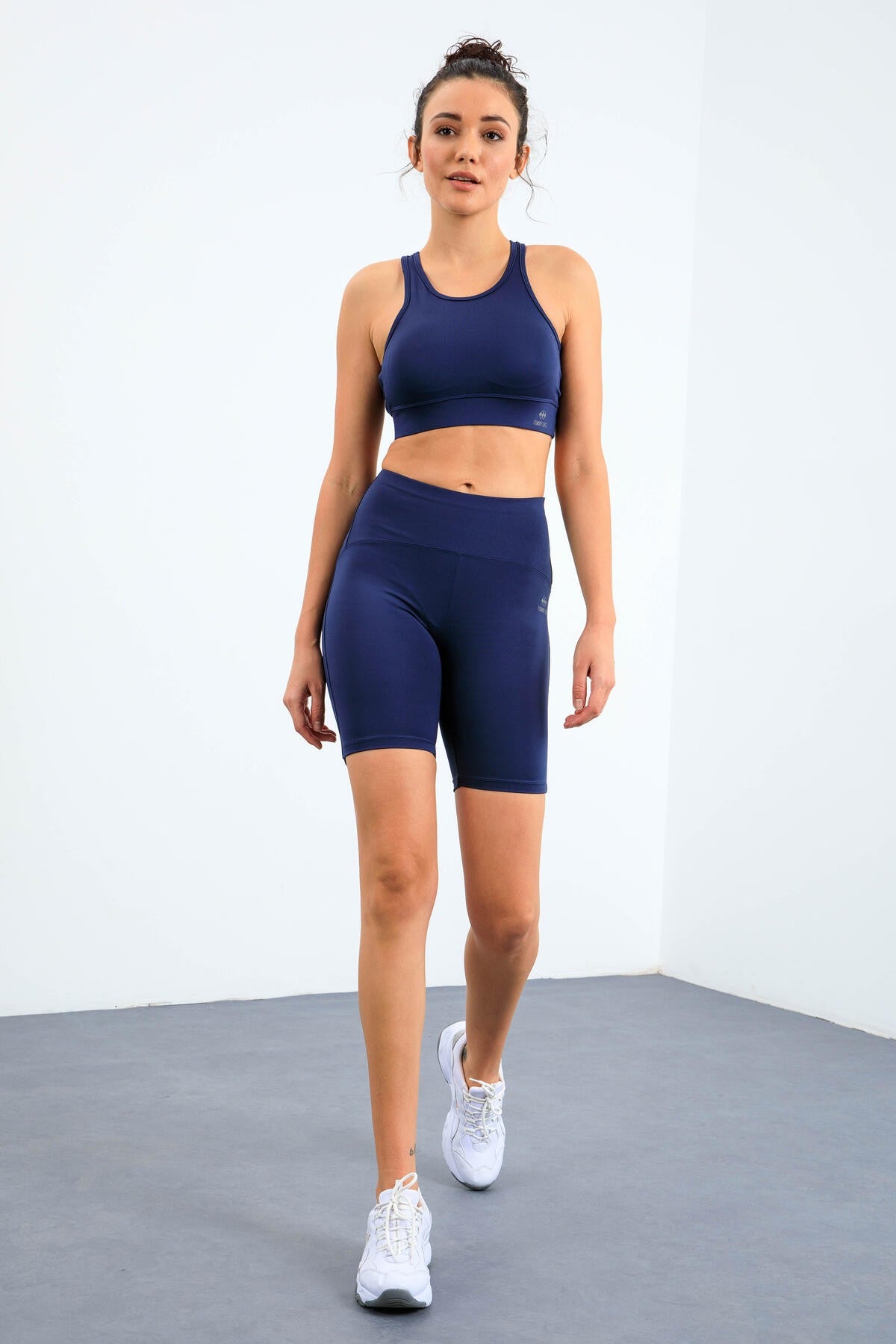 Indigo High Waist Wrap-up Slim Fit Bustier Biker Women's Tights Set - 95303