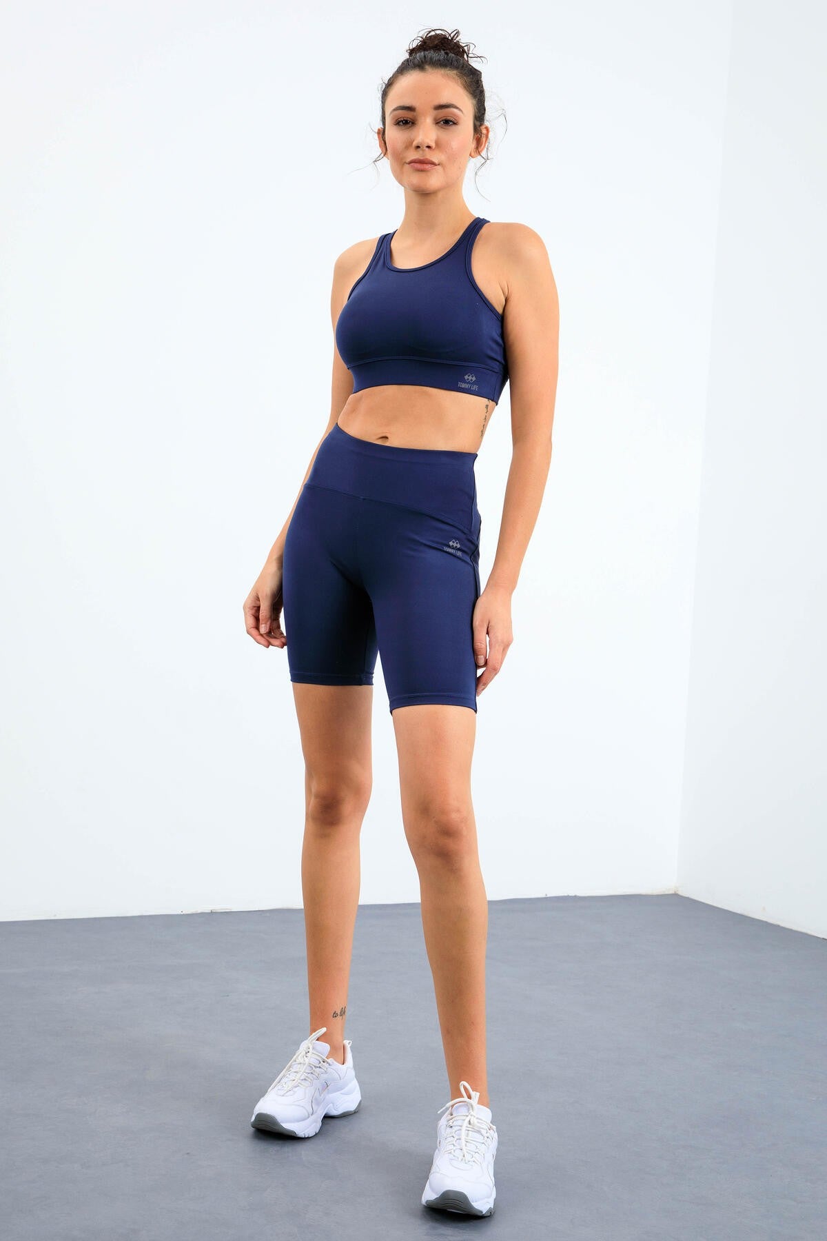 Indigo High Waist Wrap-up Slim Fit Bustier Biker Women's Tights Set - 95303