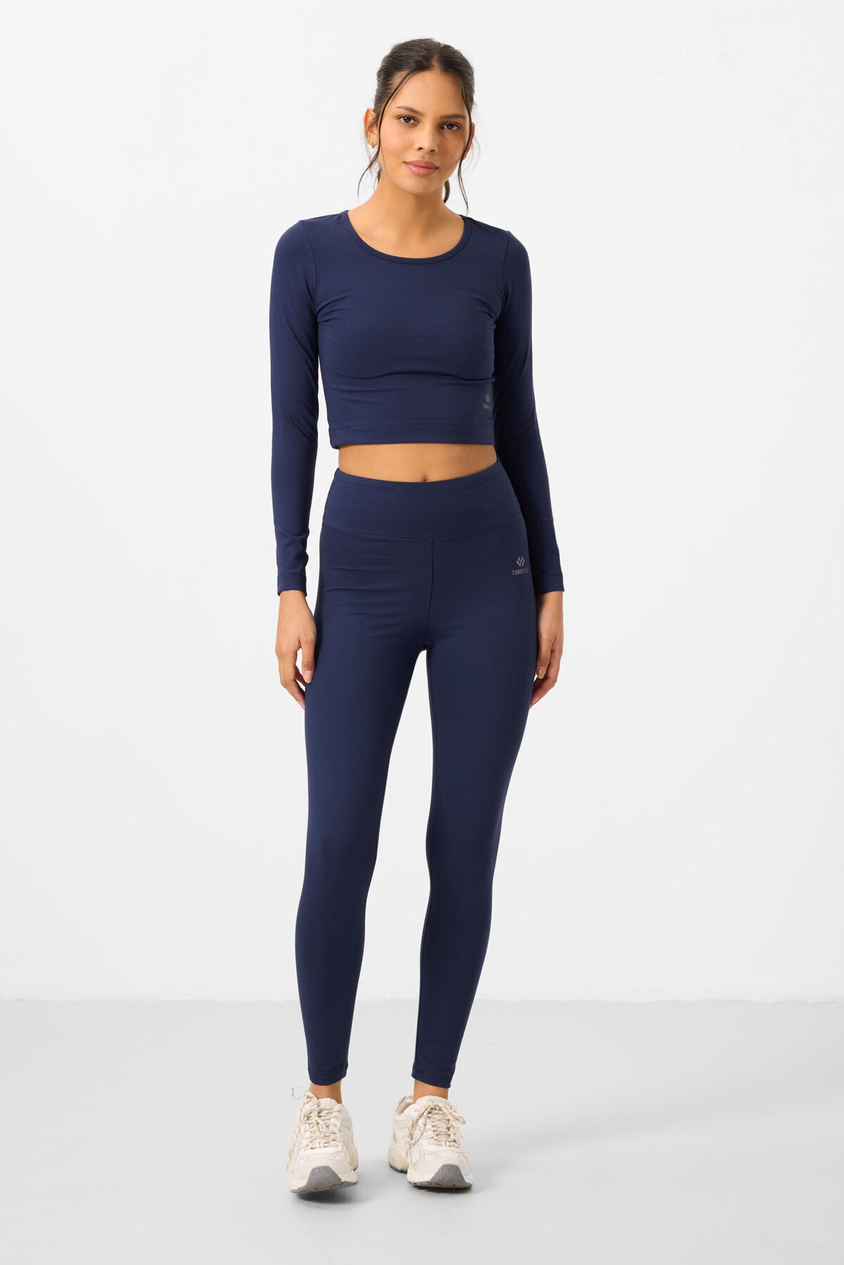 Indigo High Waist Long Sleeve Slim Fit Crop Top Women's Tights Set - 95286
