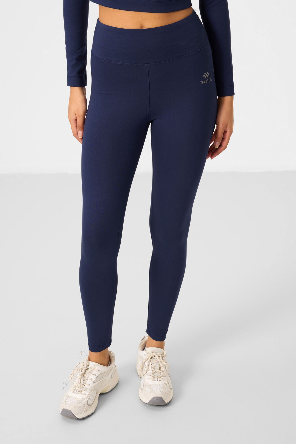 Indigo High Waist Long Sleeve Slim Fit Crop Top Women's Tights Set - 95286