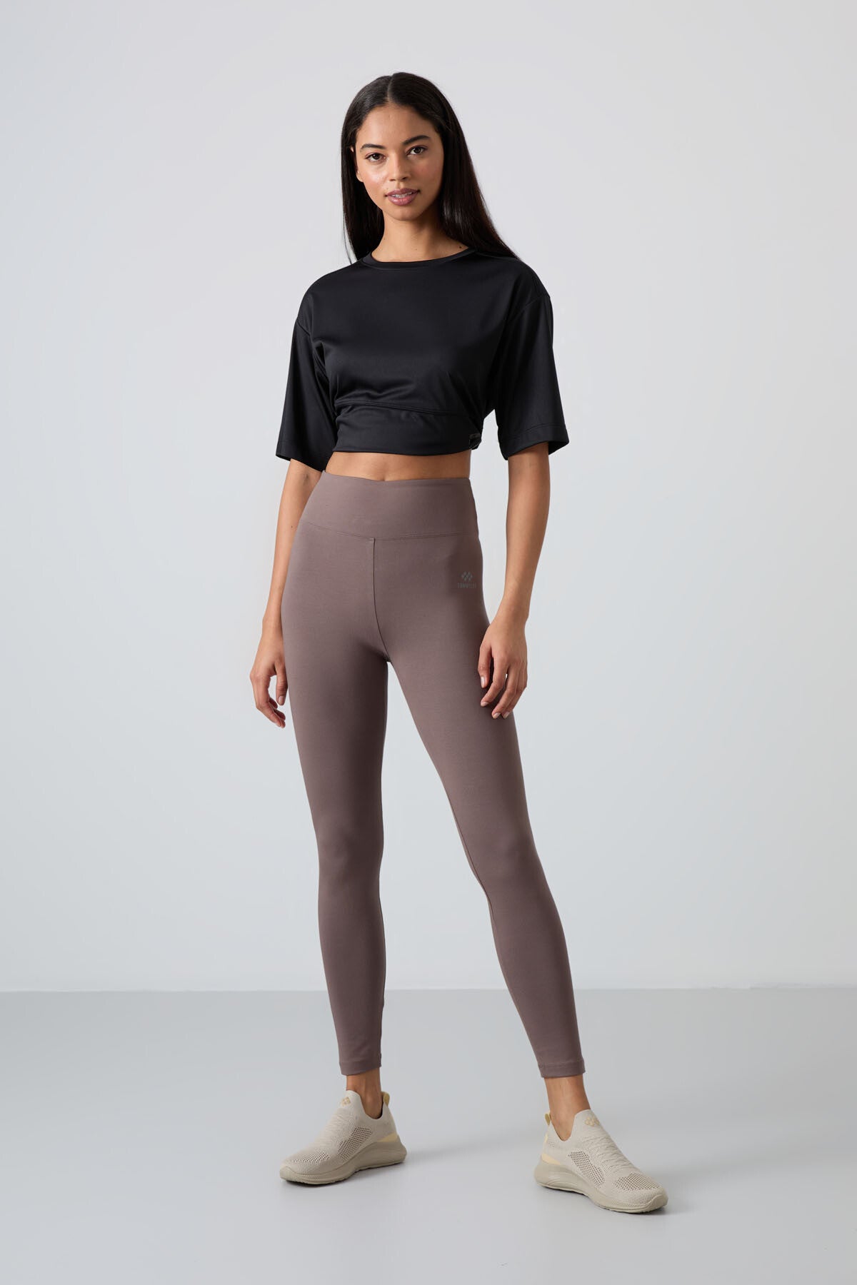 Brown High Waist Wrap-up Slim Fit Skinny Leg Women's Tights - 94011