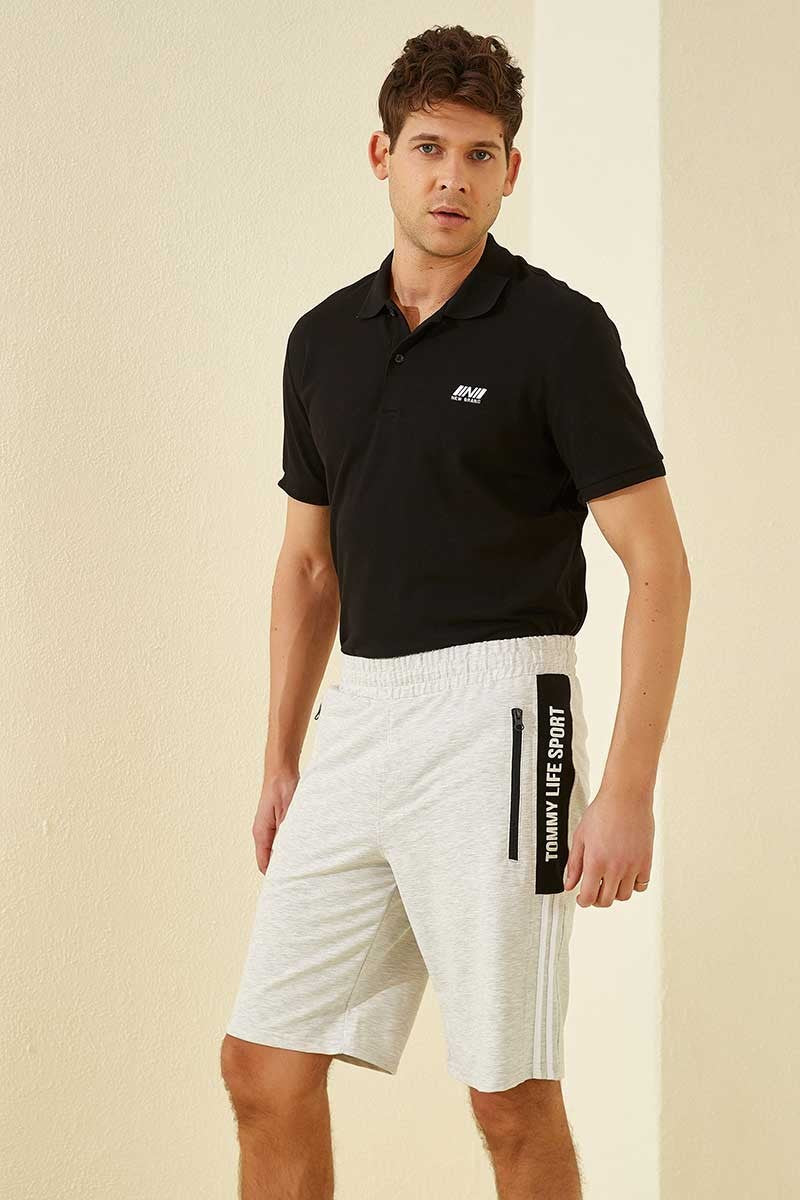 Khaki Melange Striped Print Standard Fit Men's Shorts - 81145