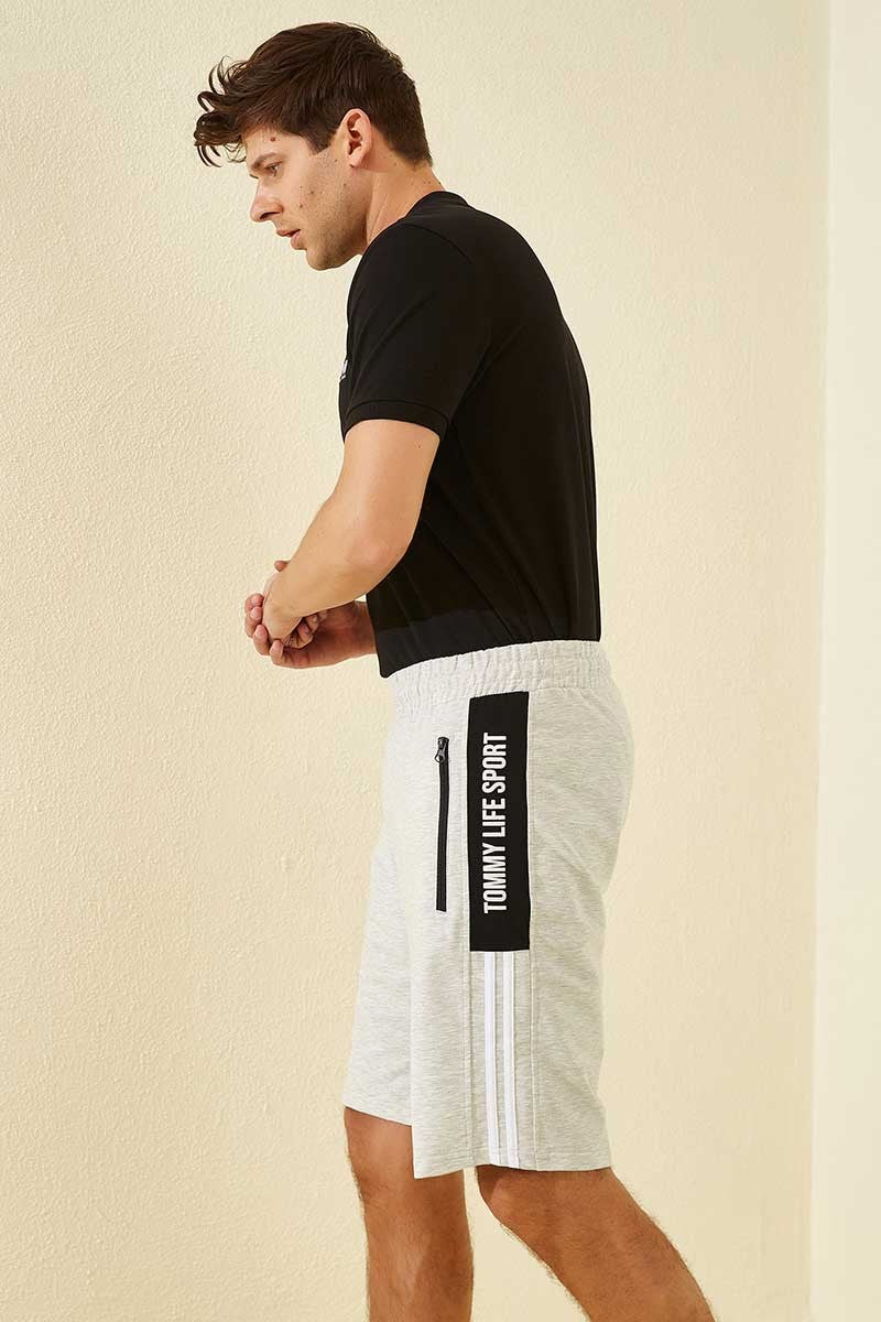 Khaki Melange Striped Print Standard Fit Men's Shorts - 81145